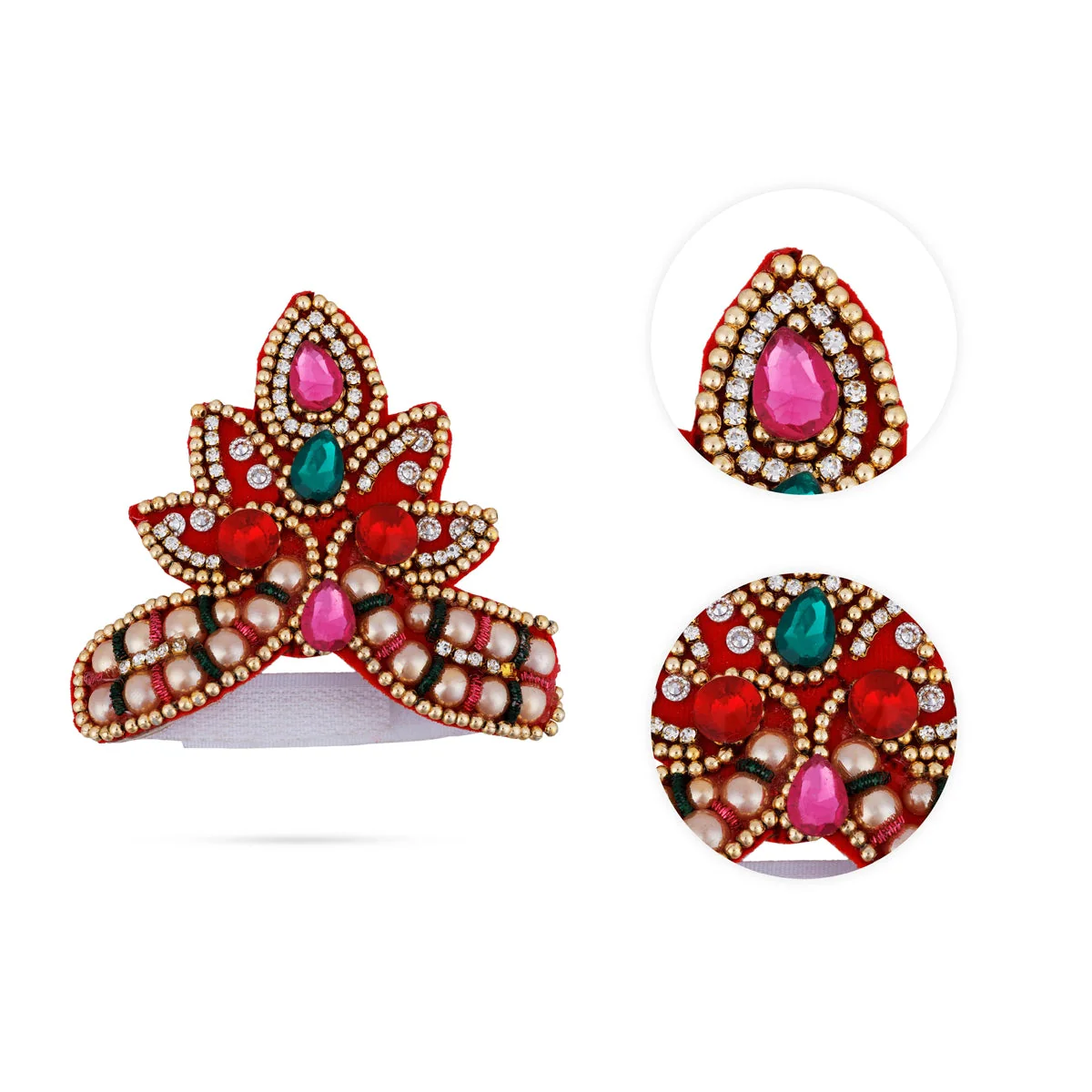 Stone Crown - 3 x 4 Inches | Open Type Kireedam/ Multicolour Stone Kiridam/ Beads Design Mukut for Deity - Image 3