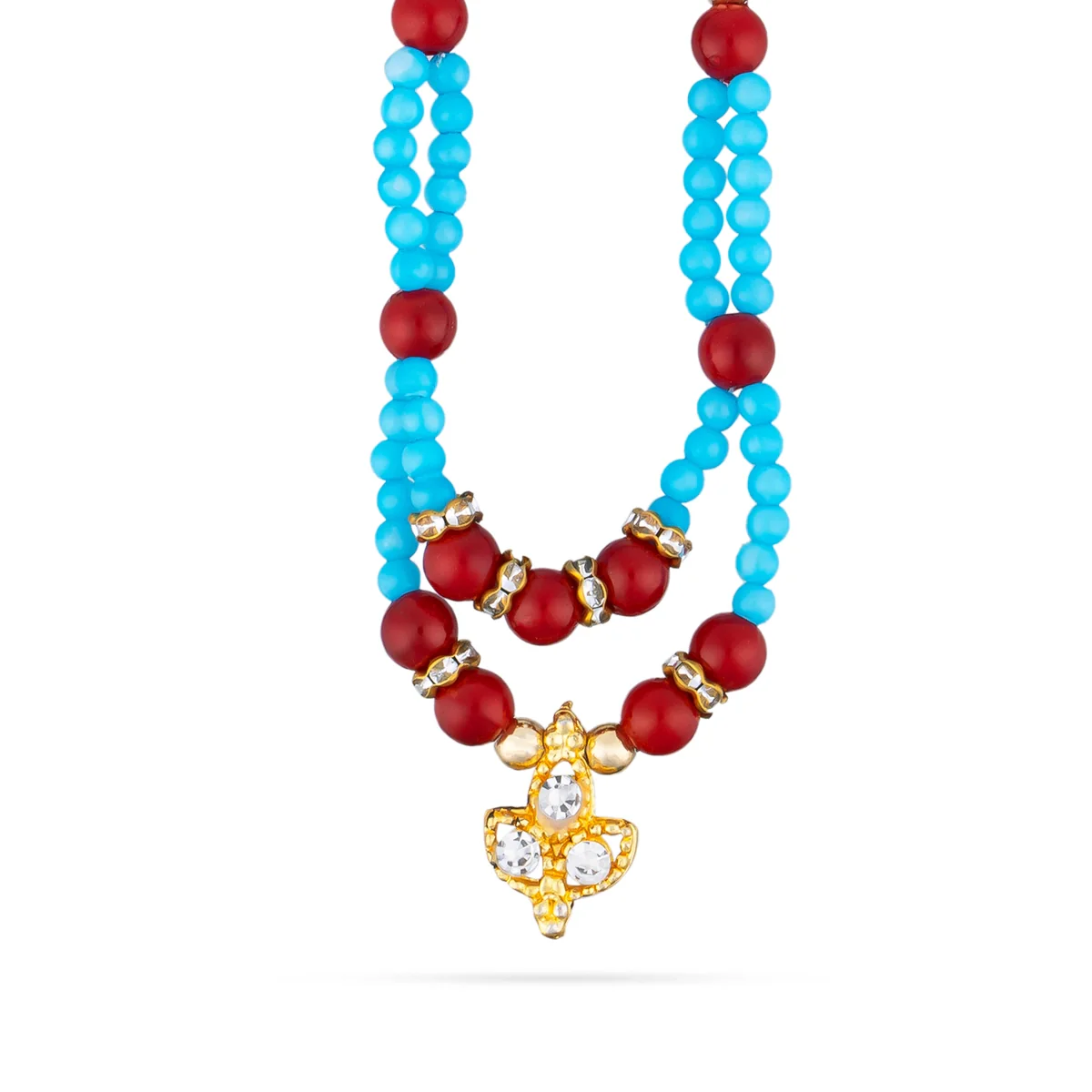 Stone Crown With Beads Mala - 1.75 x 1.5 Inches | Kireedam With Moti Mala/ Artificial Jewelry for Deity - Image 2