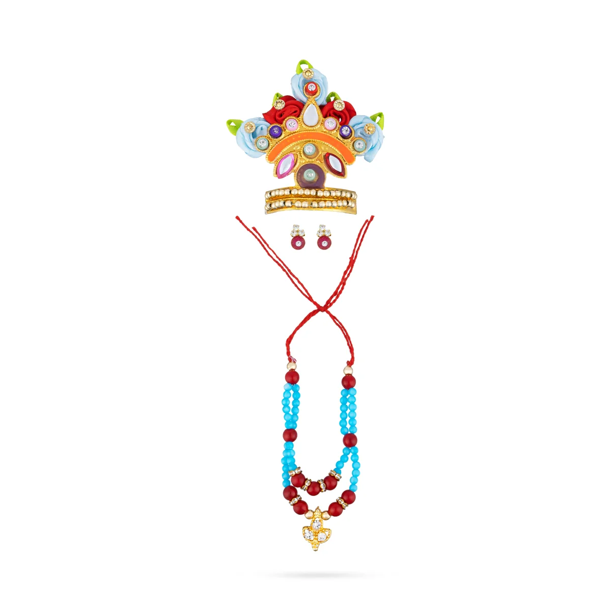 Stone Crown With Beads Mala - 1.75 x 1.5 Inches | Kireedam With Moti Mala/ Artificial Jewelry for Deity - Image 4