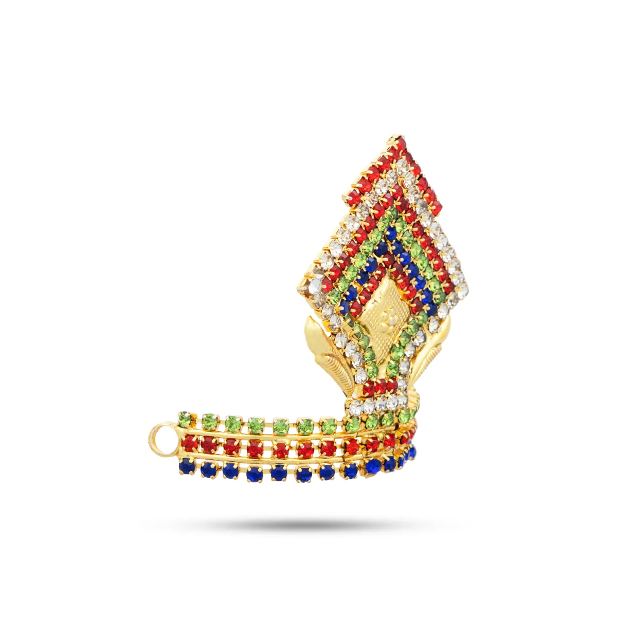 Stone Crown With Beads Mala - 1.75 x 1.5 Inches | Kireedam With Moti Mala/ Artificial Jewelry for Deity - Image 5
