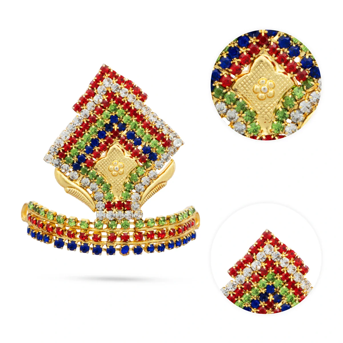 Stone Crown With Beads Mala - 1.75 x 1.5 Inches | Kireedam With Moti Mala/ Artificial Jewelry for Deity - Image 6