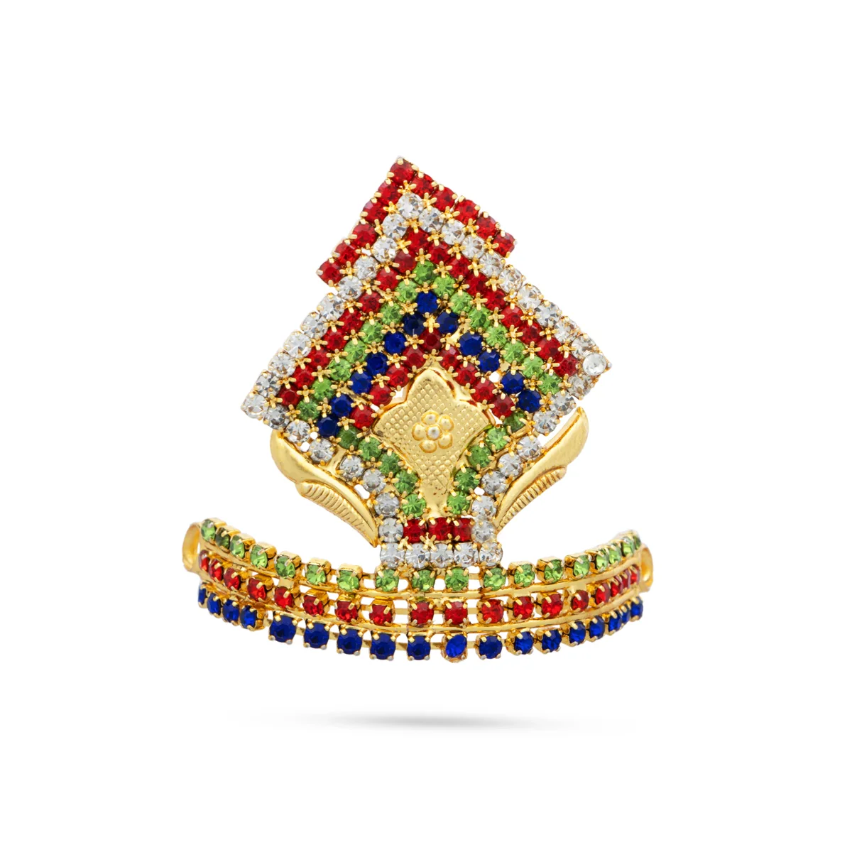 Stone Crown With Beads Mala - 1.75 x 1.5 Inches | Kireedam With Moti Mala/ Artificial Jewelry for Deity - Image 7