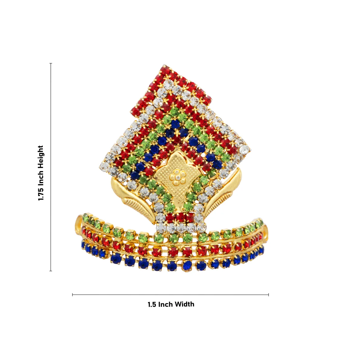 Stone Crown With Beads Mala - 1.75 x 1.5 Inches | Kireedam With Moti Mala/ Artificial Jewelry for Deity - Image 8
