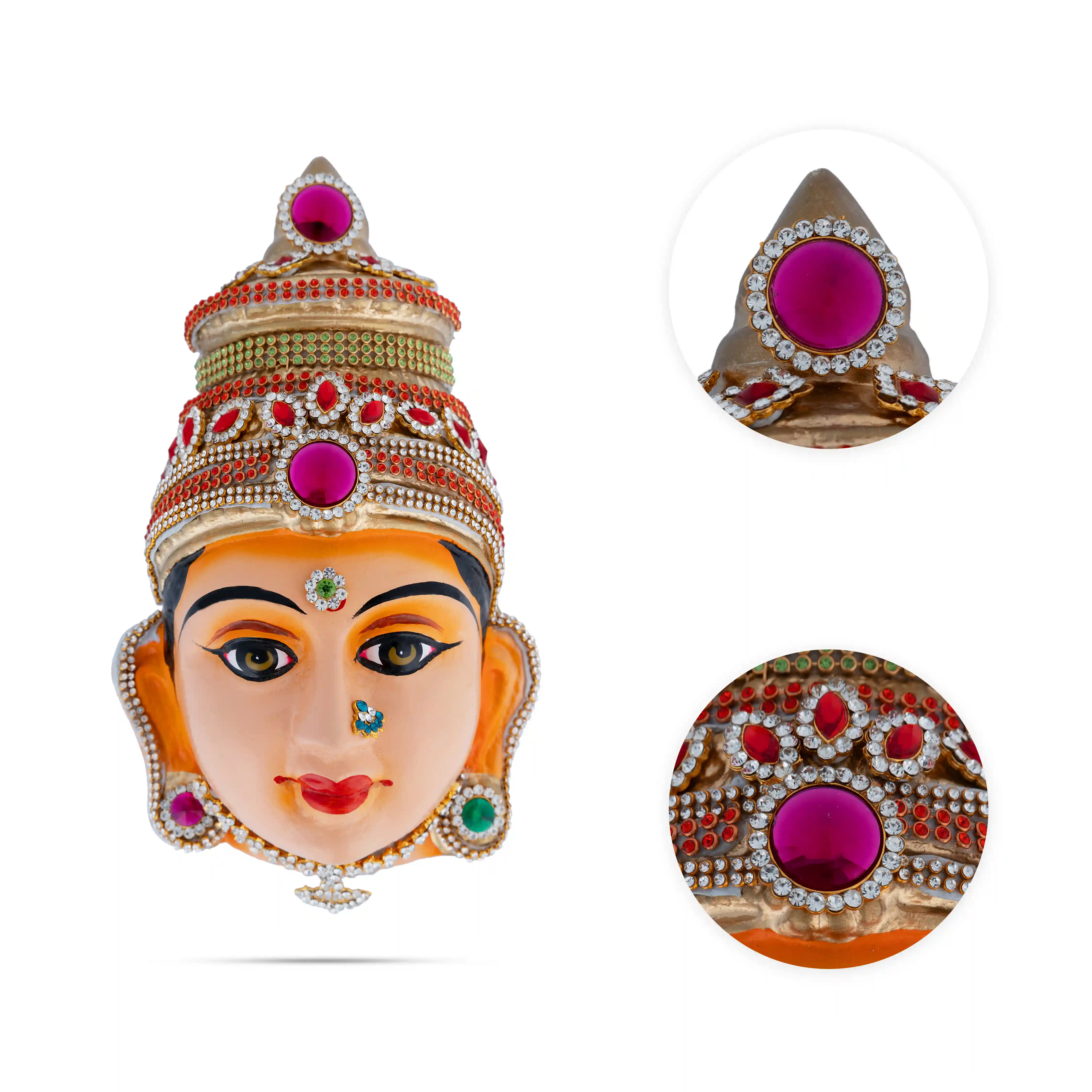 Stone Decorative Amman Face - 8.5 X 5 Inches | Ammavari Face/ Paper Mache Devi Face For Deity Décor - Image 2
