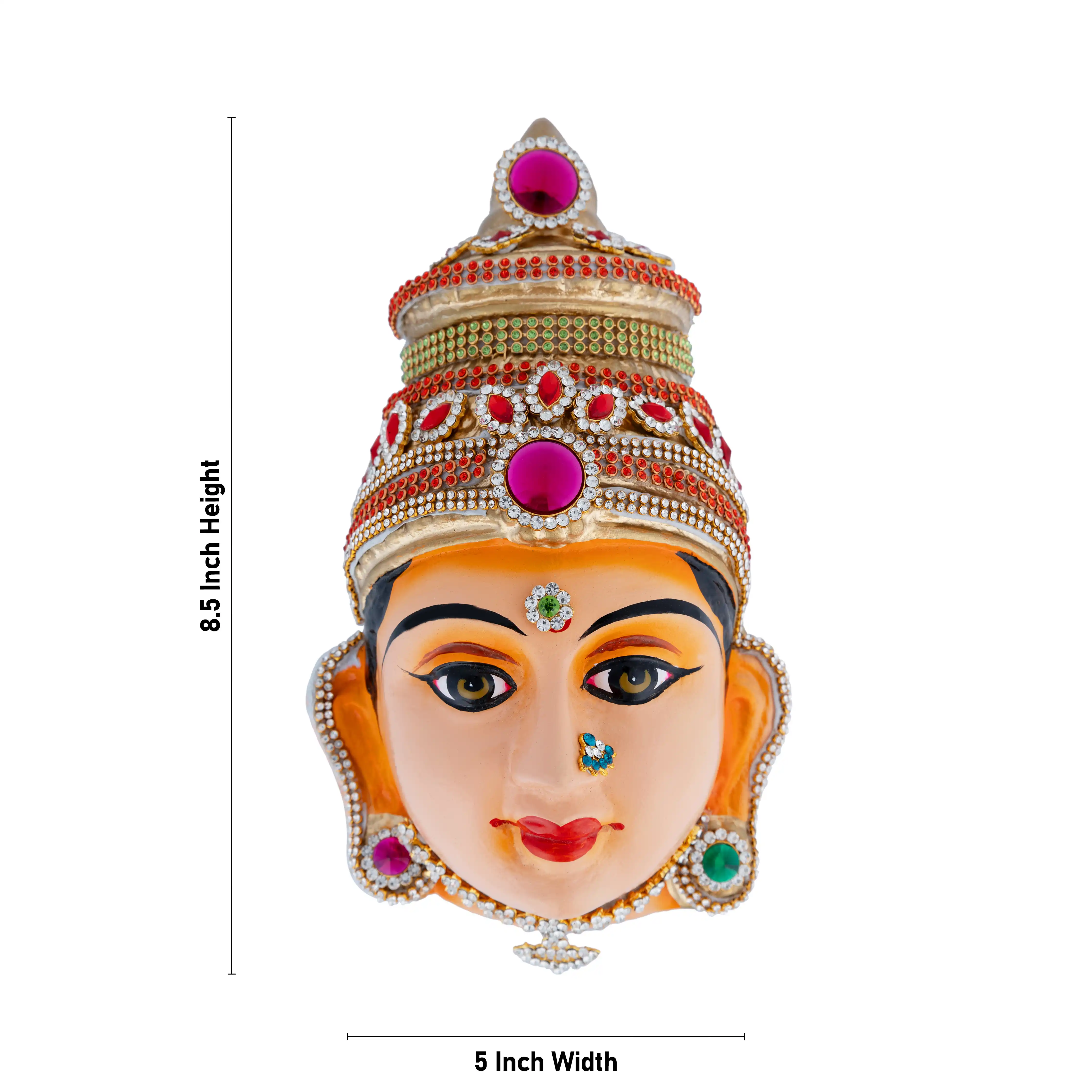 Stone Decorative Amman Face - 8.5 X 5 Inches | Ammavari Face/ Paper Mache Devi Face For Deity Décor - Image 5