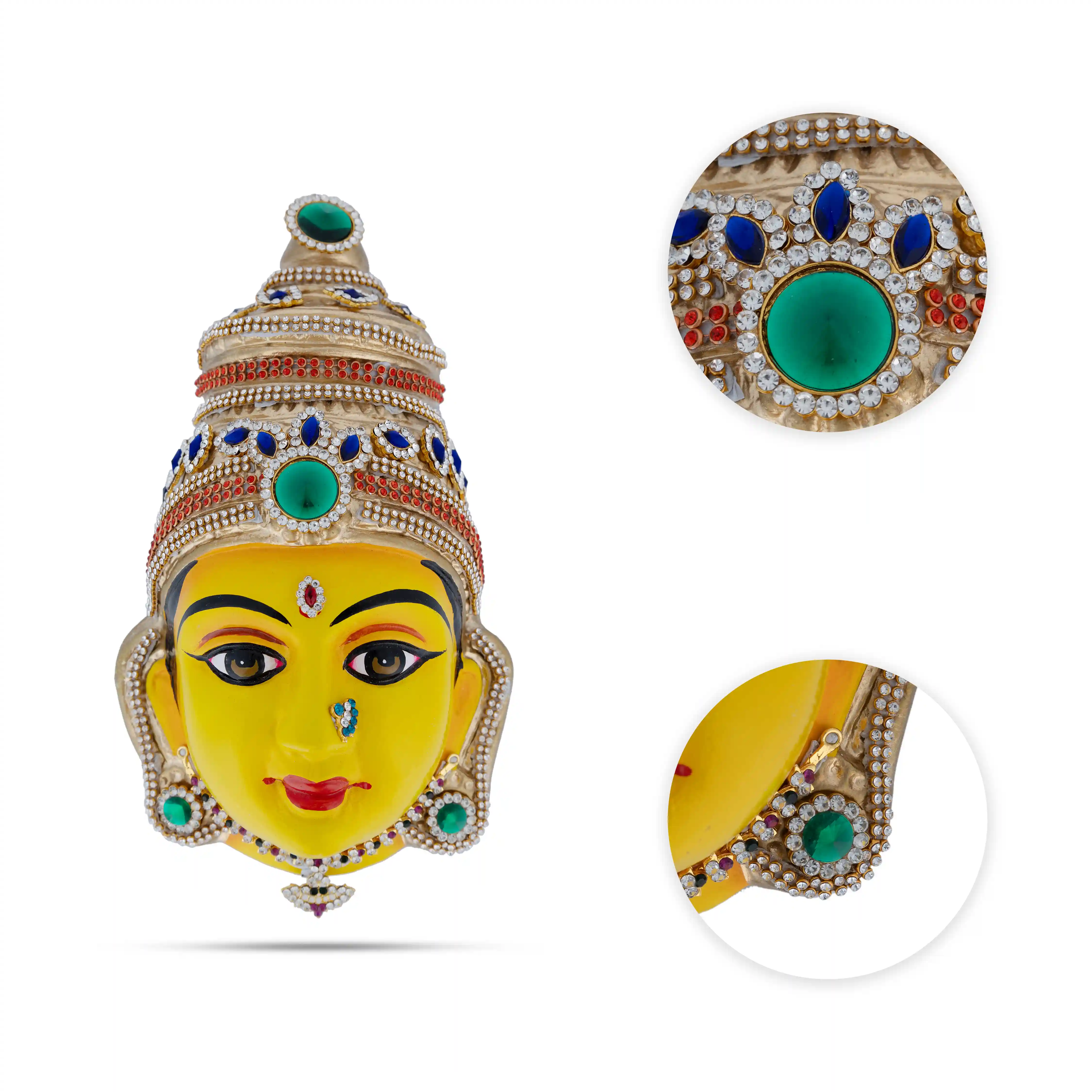 Stone Decorative Amman Face - 8.5 X 5 Inches | Yellow Ammavari Face/ Paper Mache Devi Face For Deity Décor - Image 2
