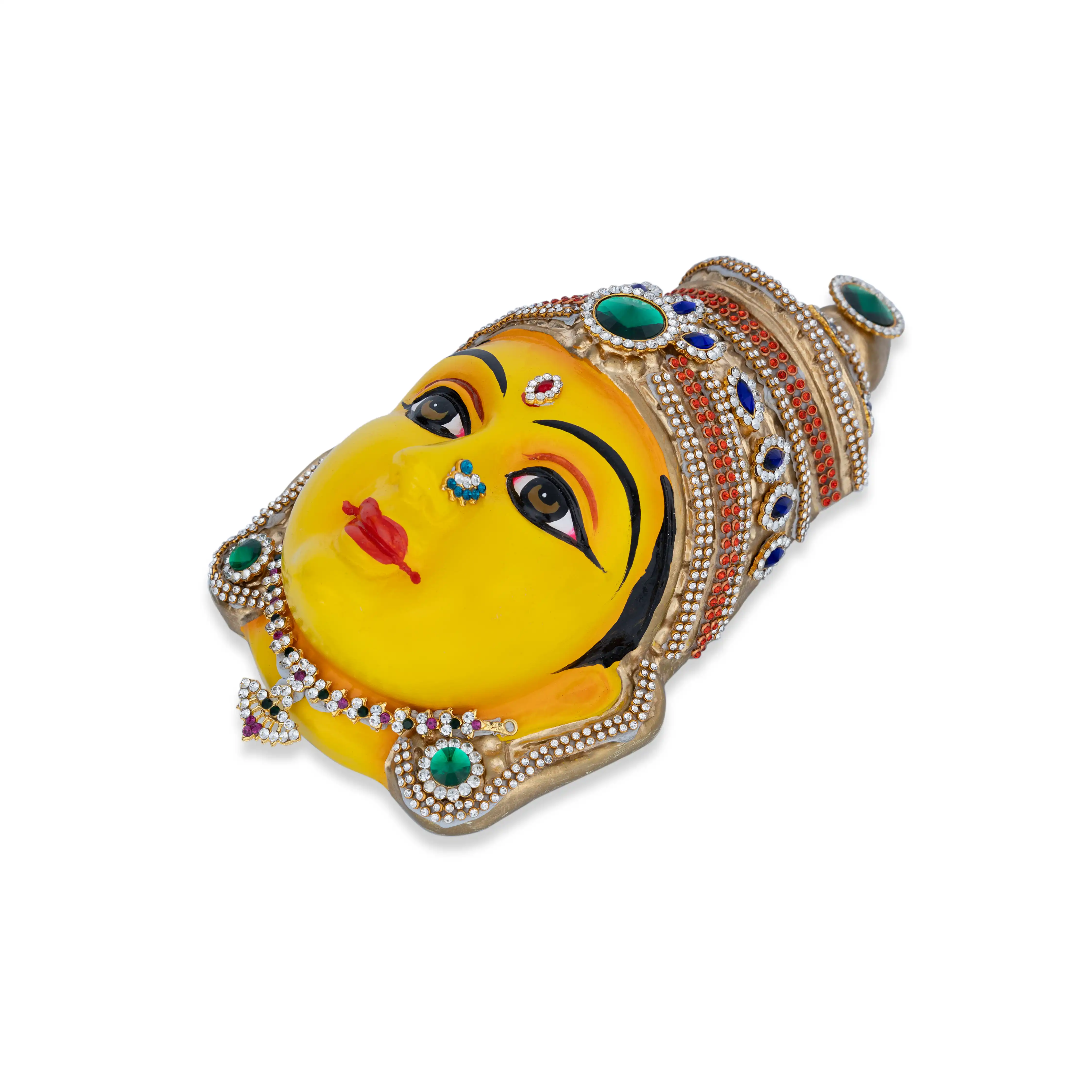 Stone Decorative Amman Face - 8.5 X 5 Inches | Yellow Ammavari Face/ Paper Mache Devi Face For Deity Décor - Image 3
