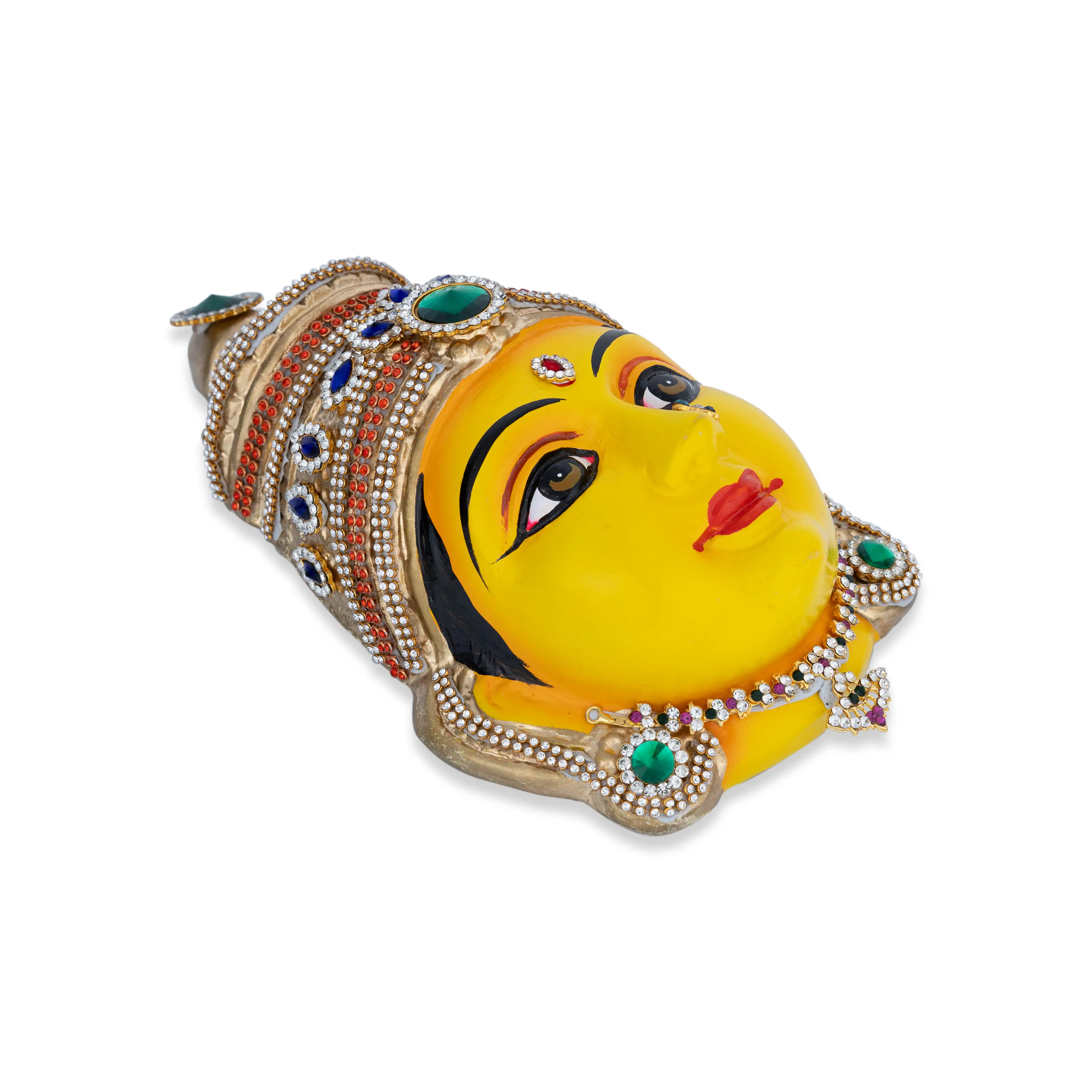 Stone Decorative Amman Face - 8.5 X 5 Inches | Yellow Ammavari Face/ Paper Mache Devi Face For Deity Décor - Image 4