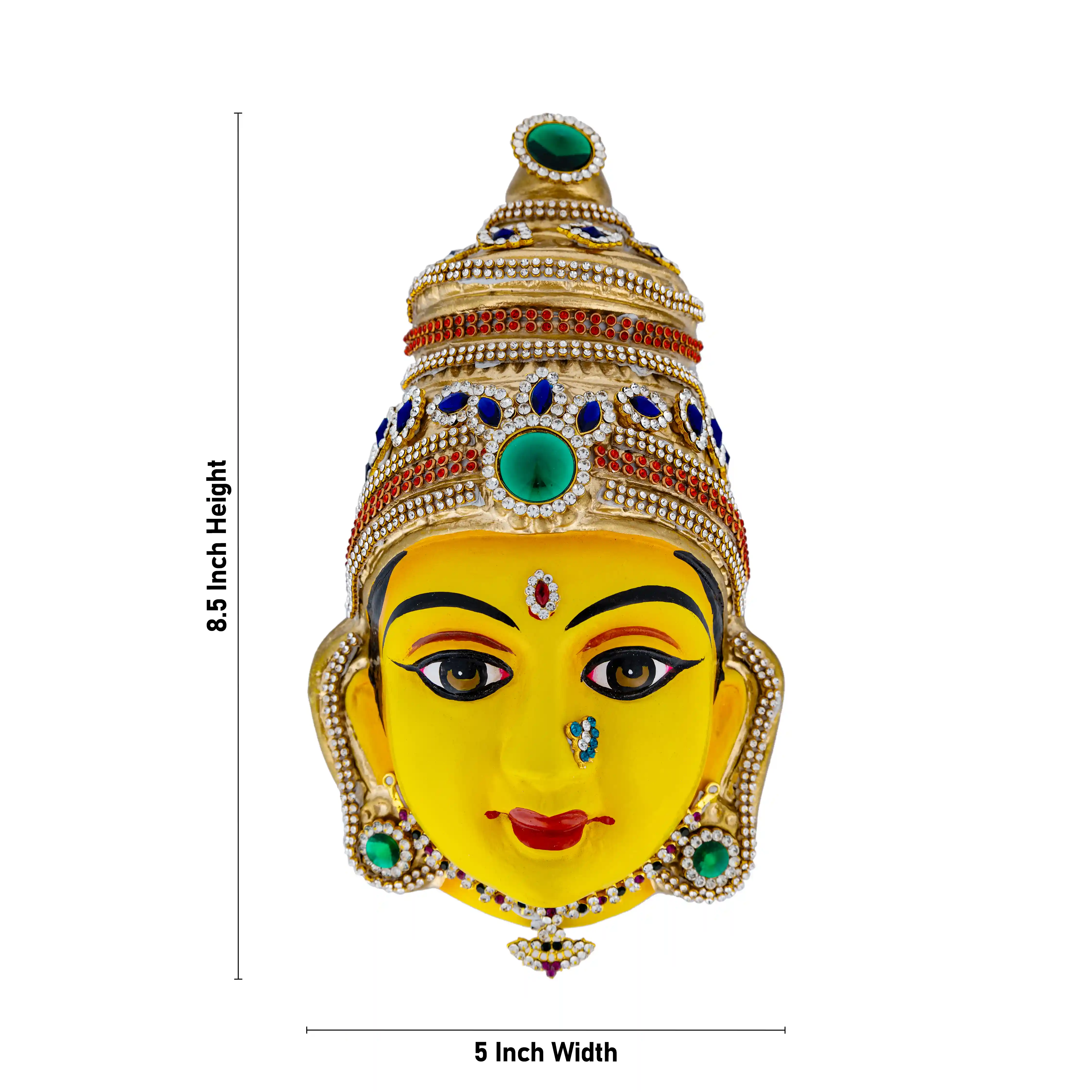 Stone Decorative Amman Face - 8.5 X 5 Inches | Yellow Ammavari Face/ Paper Mache Devi Face For Deity Décor - Image 5
