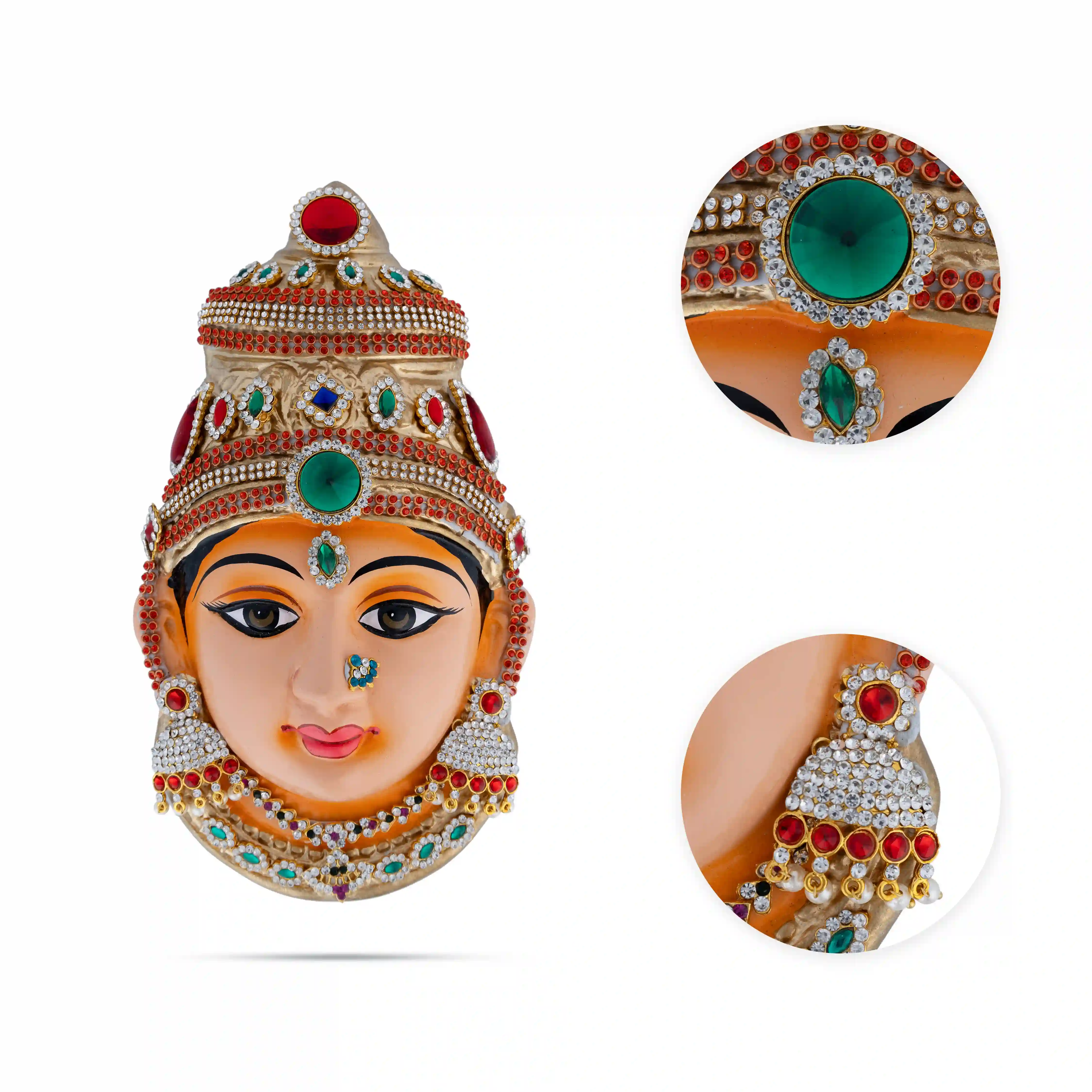Stone Decorative Amman Face - 9 X 5 Inches | Ammavari Face/ Paper Mache Devi Face For Deity Decor - Image 2