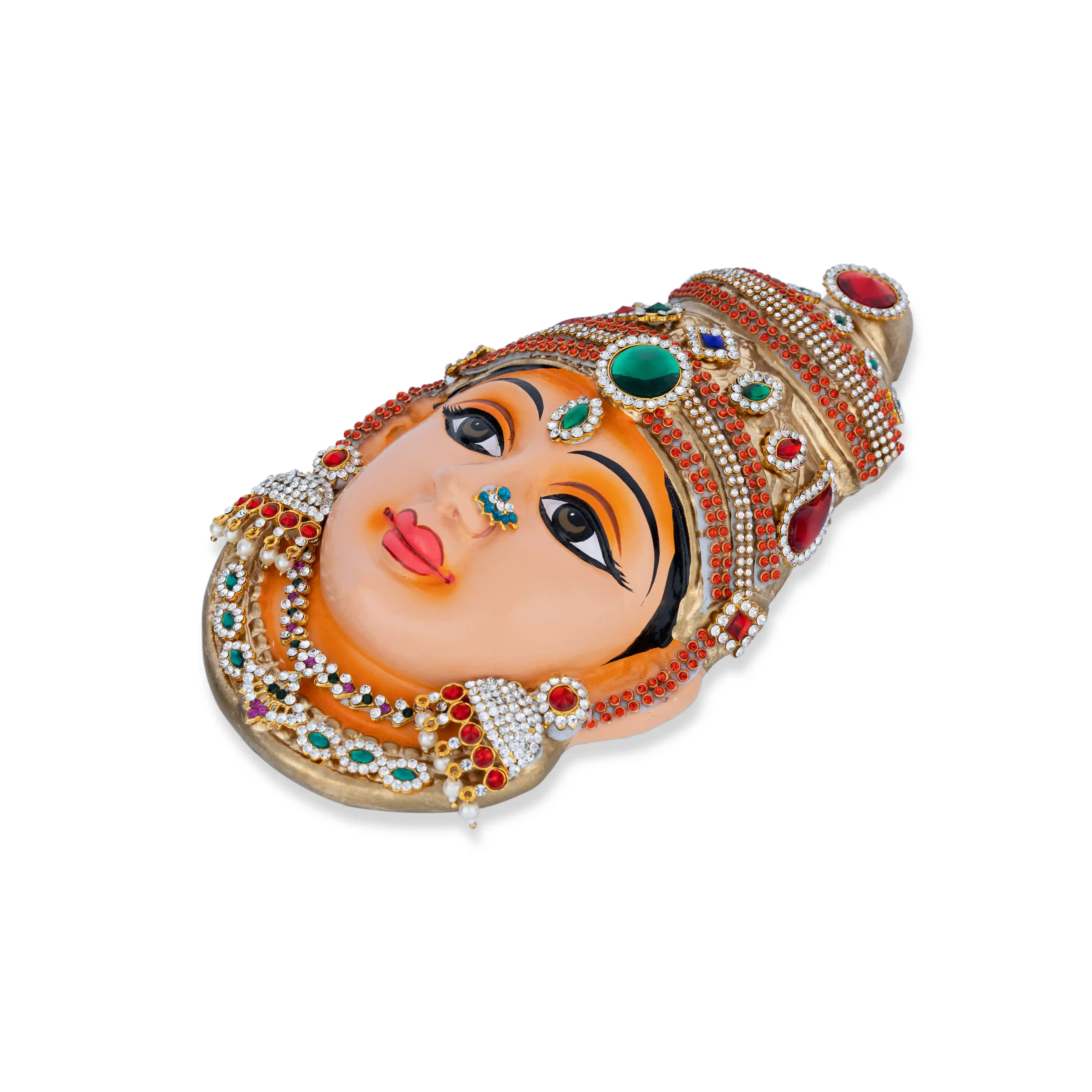 Stone Decorative Amman Face - 9 X 5 Inches | Ammavari Face/ Paper Mache Devi Face For Deity Decor - Image 3