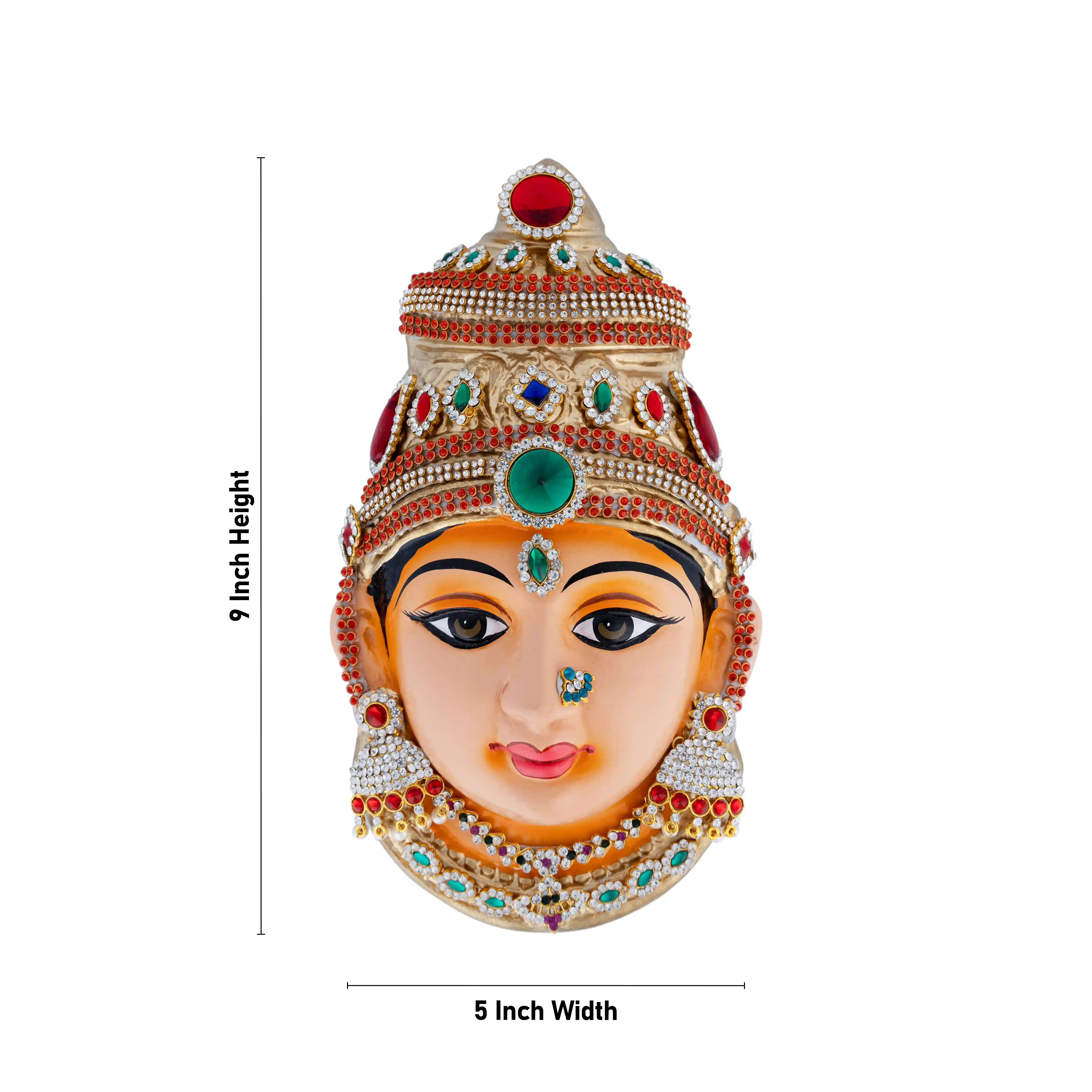 Stone Decorative Amman Face - 9 X 5 Inches | Ammavari Face/ Paper Mache Devi Face For Deity Decor - Image 5