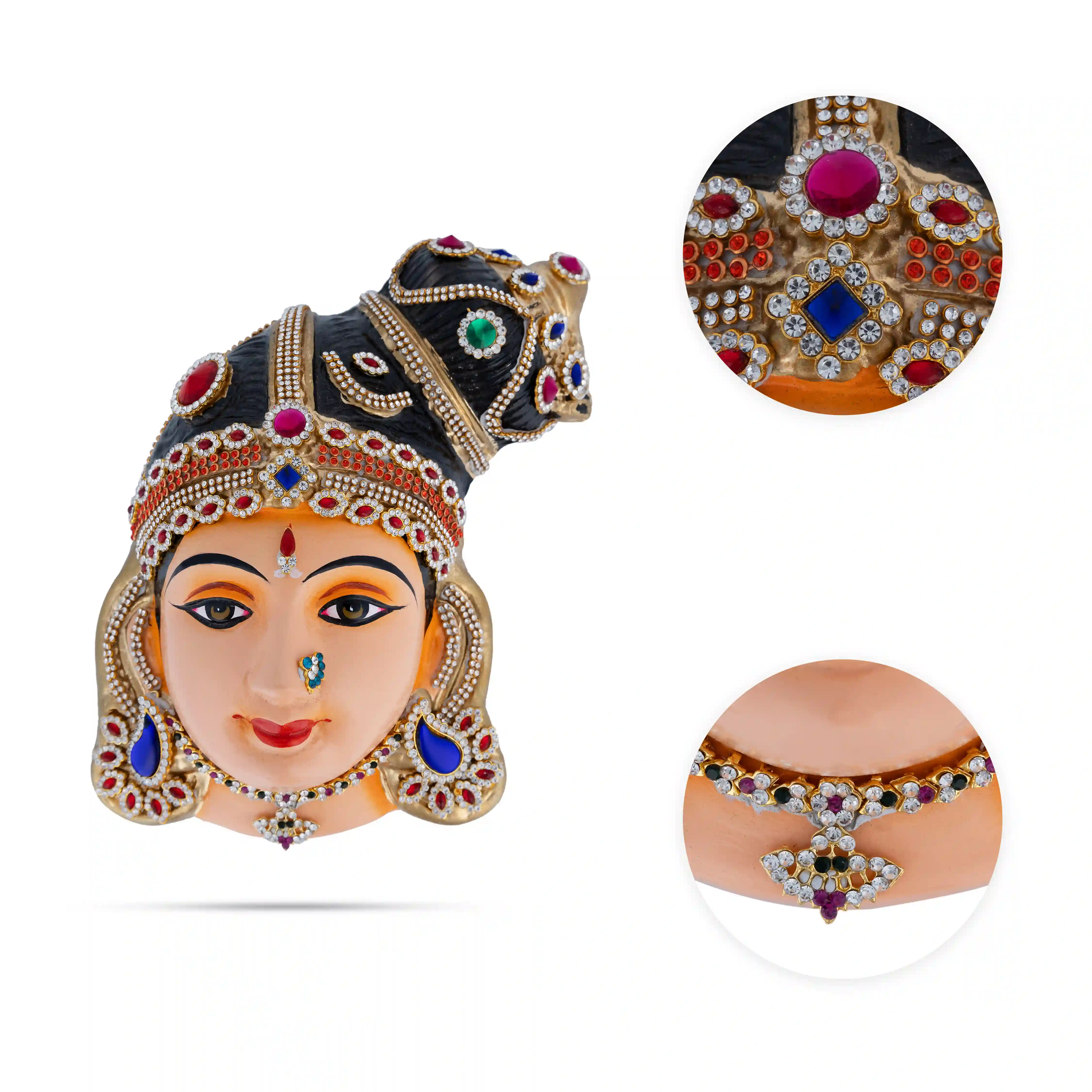 Stone Decorative Andal Face - 8 X 6 Inches | Ammavari Face/ Paper Mache Devi Face for Deity Decor - Image 2