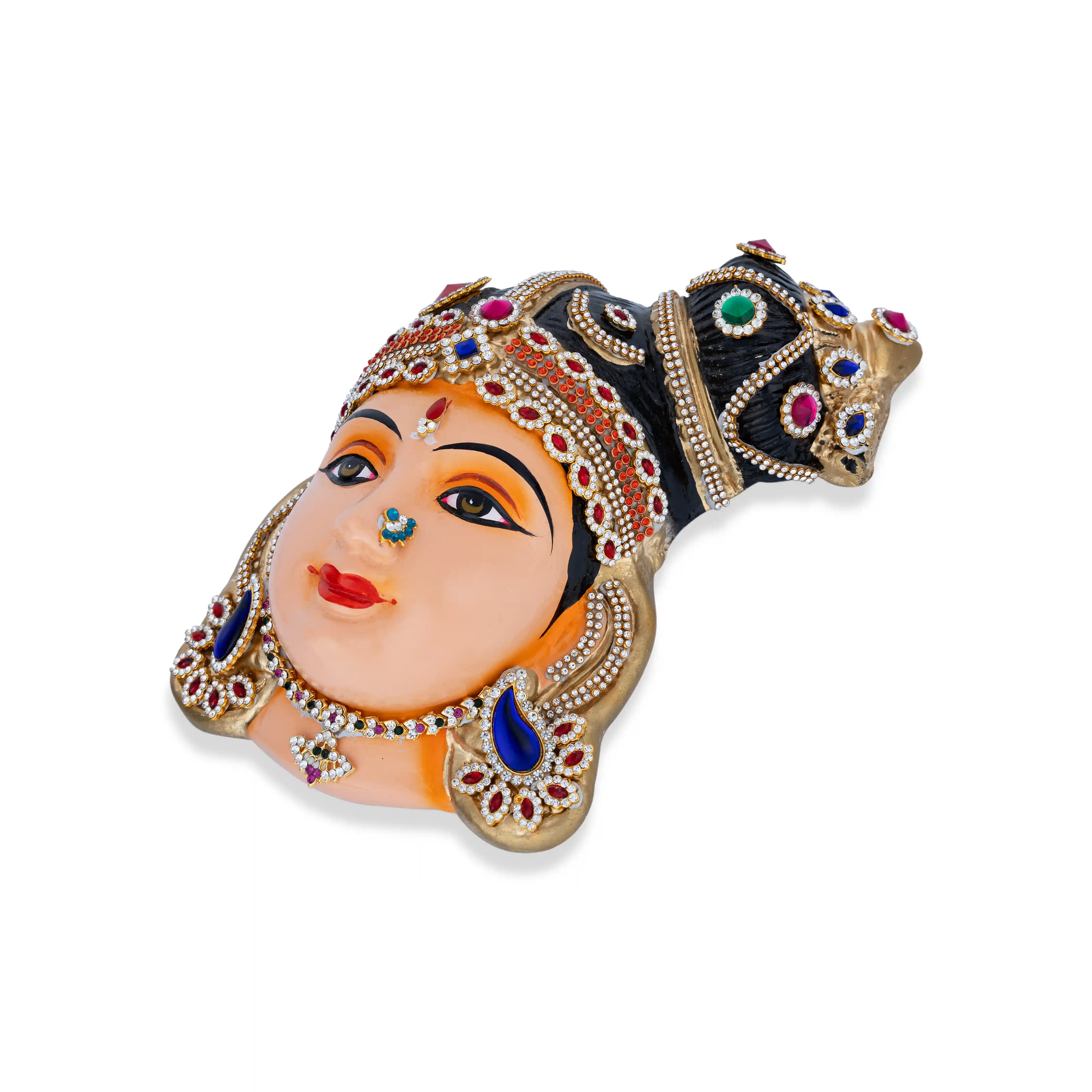 Stone Decorative Andal Face - 8 X 6 Inches | Ammavari Face/ Paper Mache Devi Face for Deity Decor - Image 3