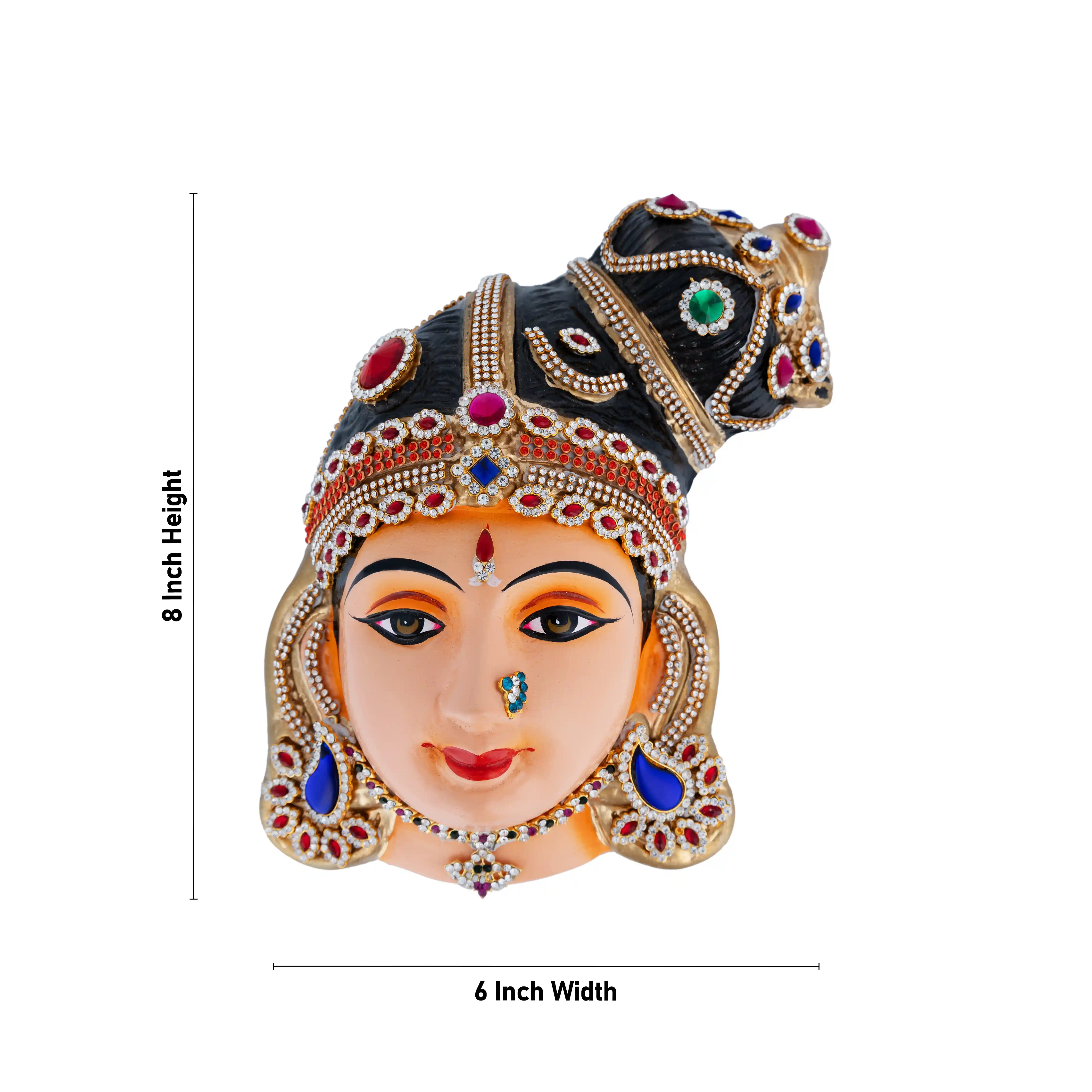 Stone Decorative Andal Face - 8 X 6 Inches | Ammavari Face/ Paper Mache Devi Face for Deity Decor - Image 5