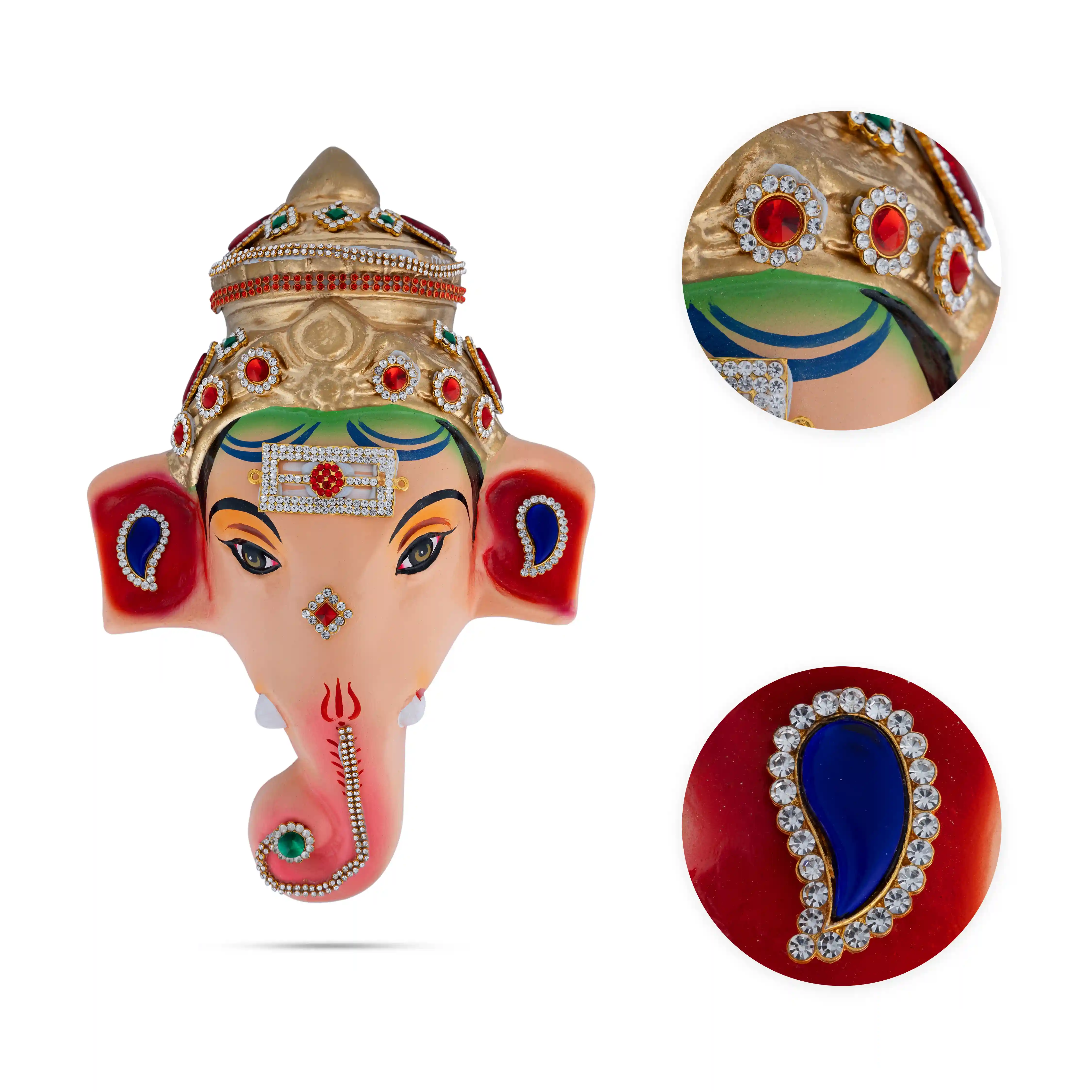 Stone Decorative Ganesha Face - 11 X 7.5 Inches | Ganpati Face/ Paper Mache Decorative Face For Deity - Image 2