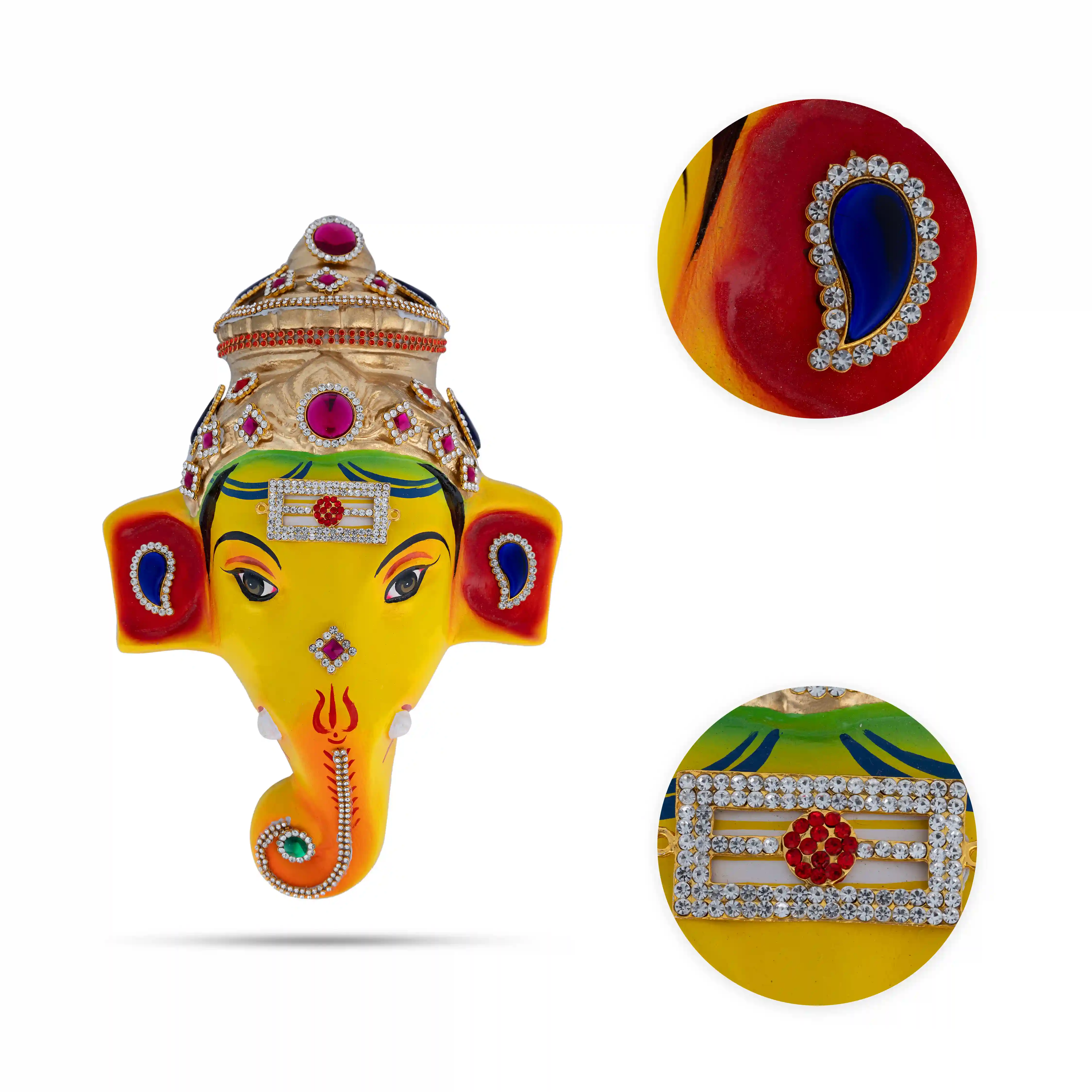 Stone Decorative Ganesha Face - 11 X 7.5 Inches | Yellow Ganpati Face/ Paper Mache Face For Deity - Image 2
