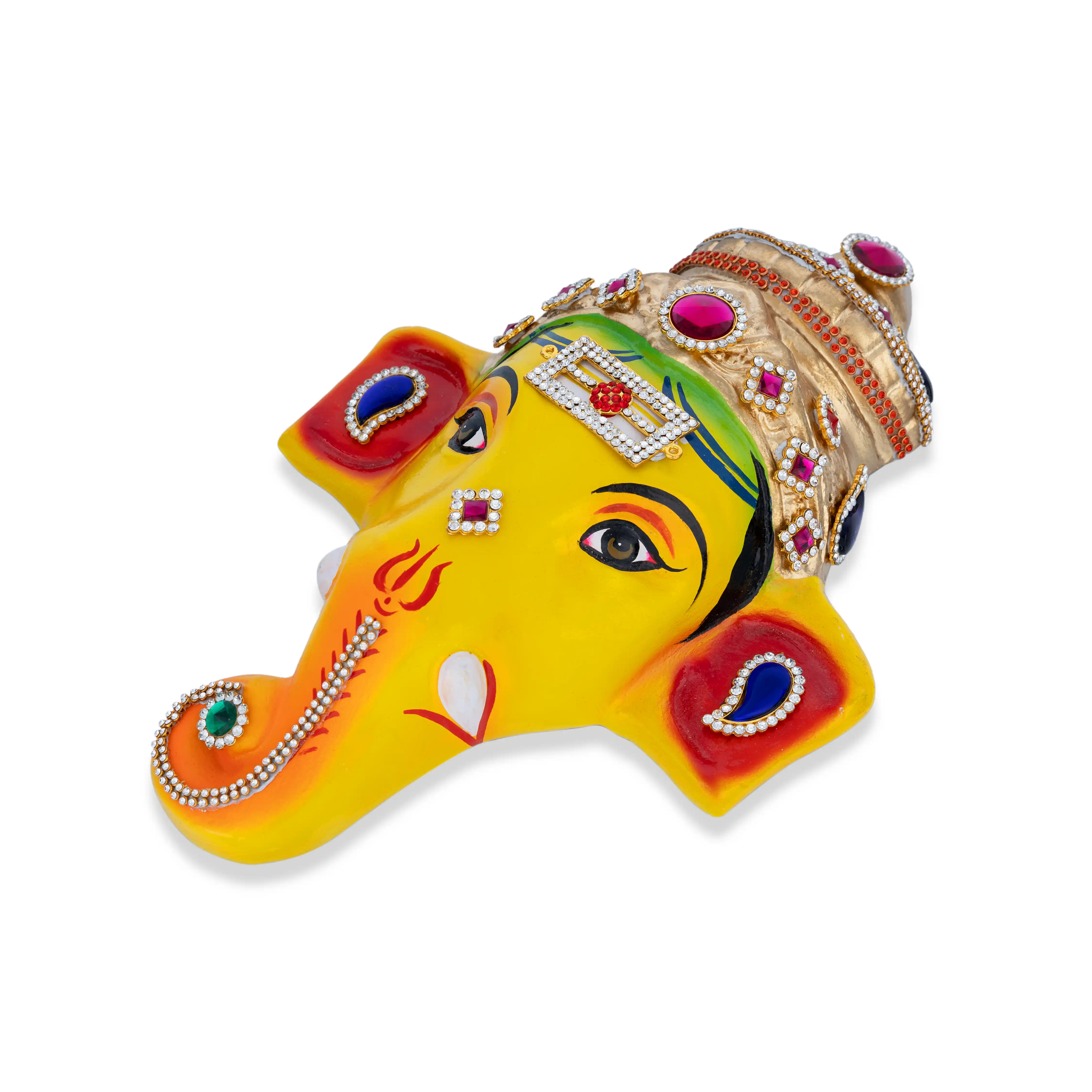 Stone Decorative Ganesha Face - 11 X 7.5 Inches | Yellow Ganpati Face/ Paper Mache Face For Deity - Image 3