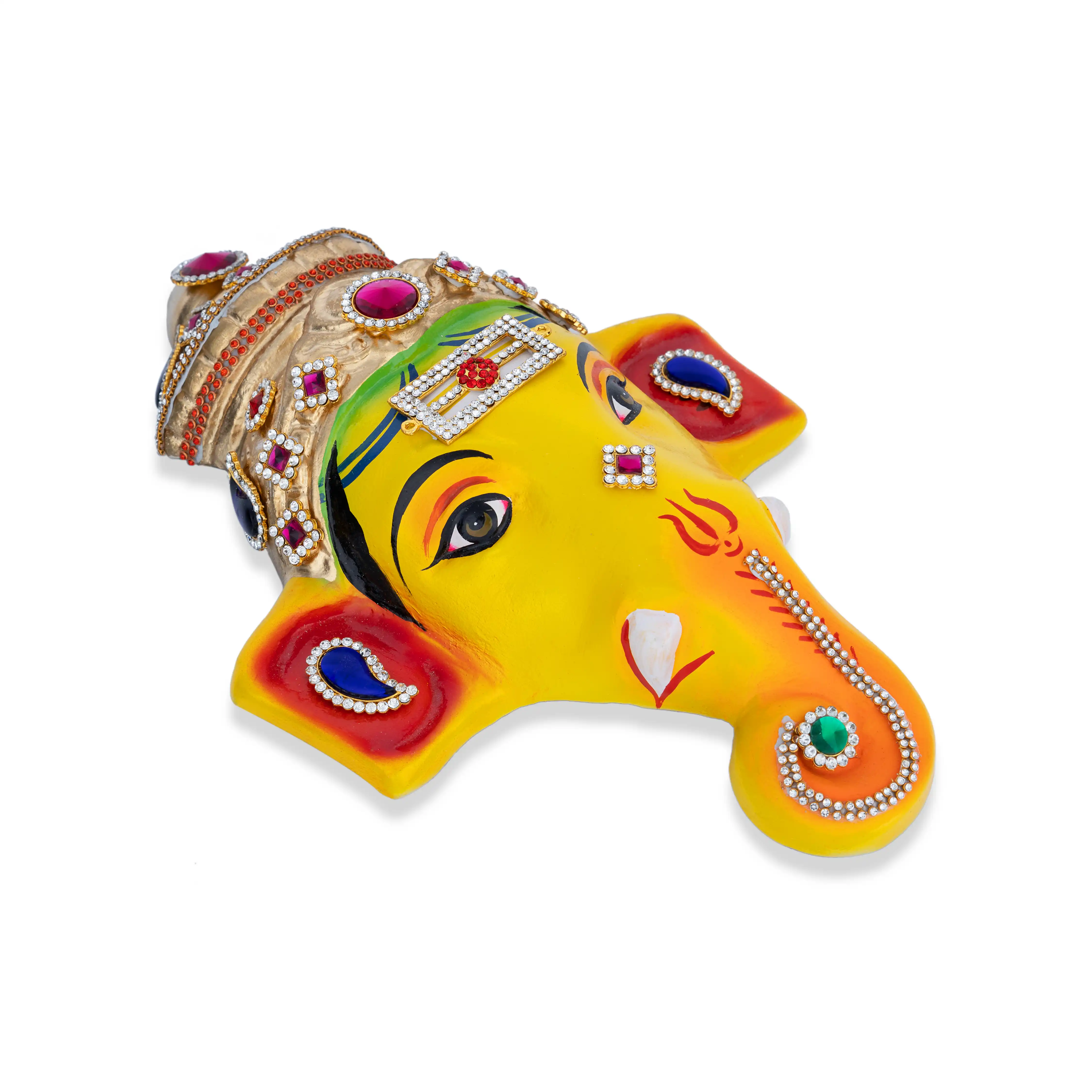 Stone Decorative Ganesha Face - 11 X 7.5 Inches | Yellow Ganpati Face/ Paper Mache Face For Deity - Image 4