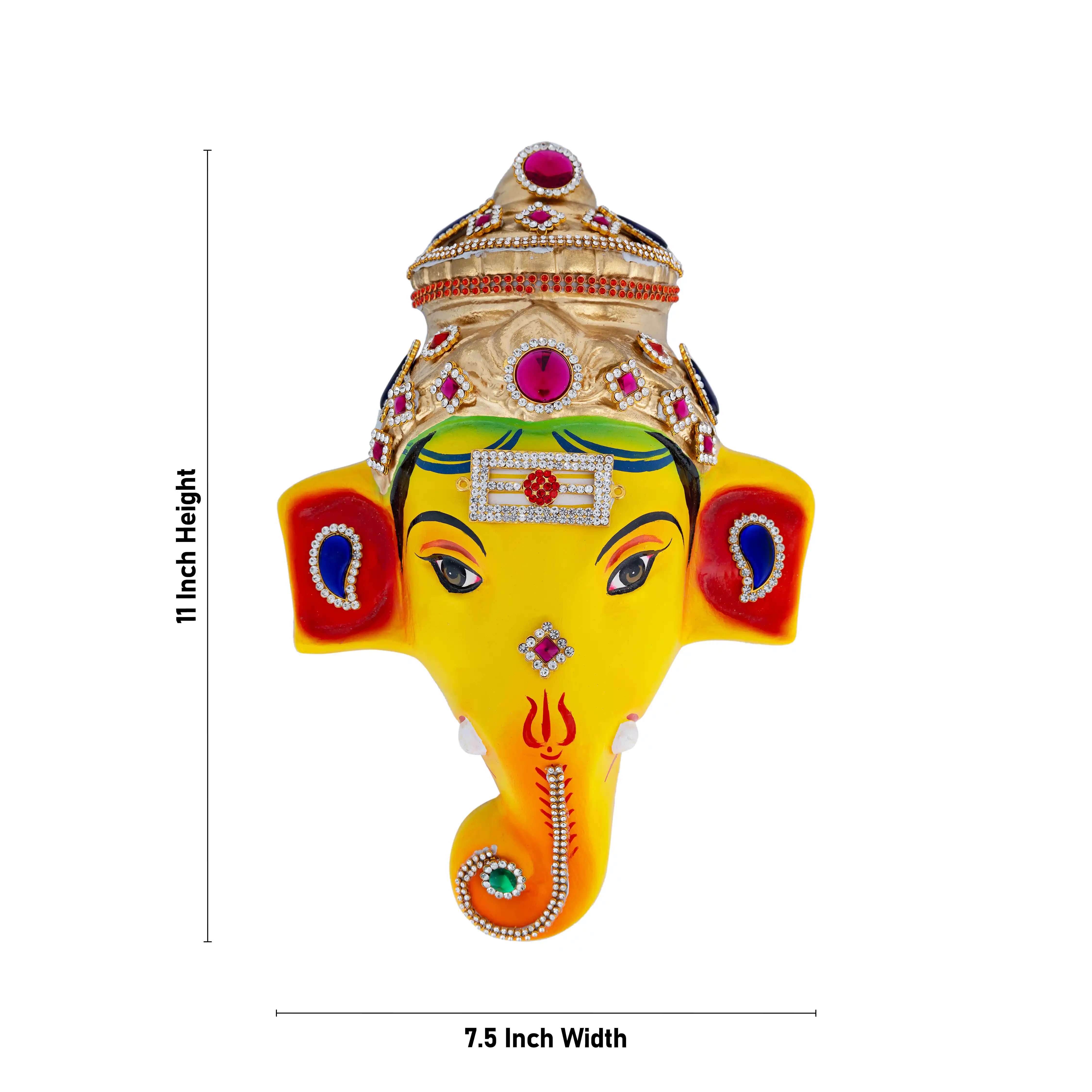 Stone Decorative Ganesha Face - 11 X 7.5 Inches | Yellow Ganpati Face/ Paper Mache Face For Deity - Image 5