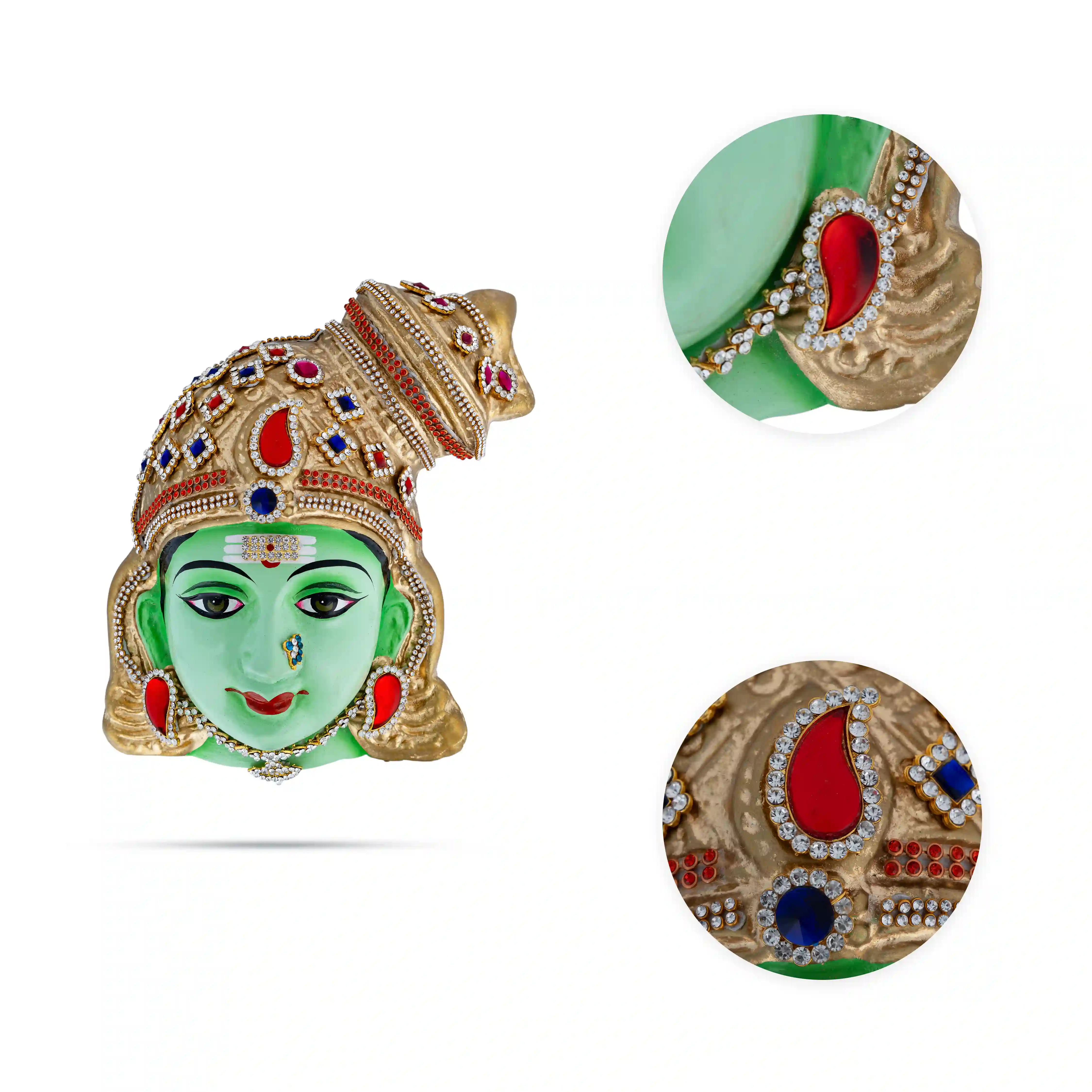 Stone Decorative Meenakshi Amman Face - 8 X 6 Inches | Ammavari Face/ Paper Mache Devi Face For Deity Decor - Image 2
