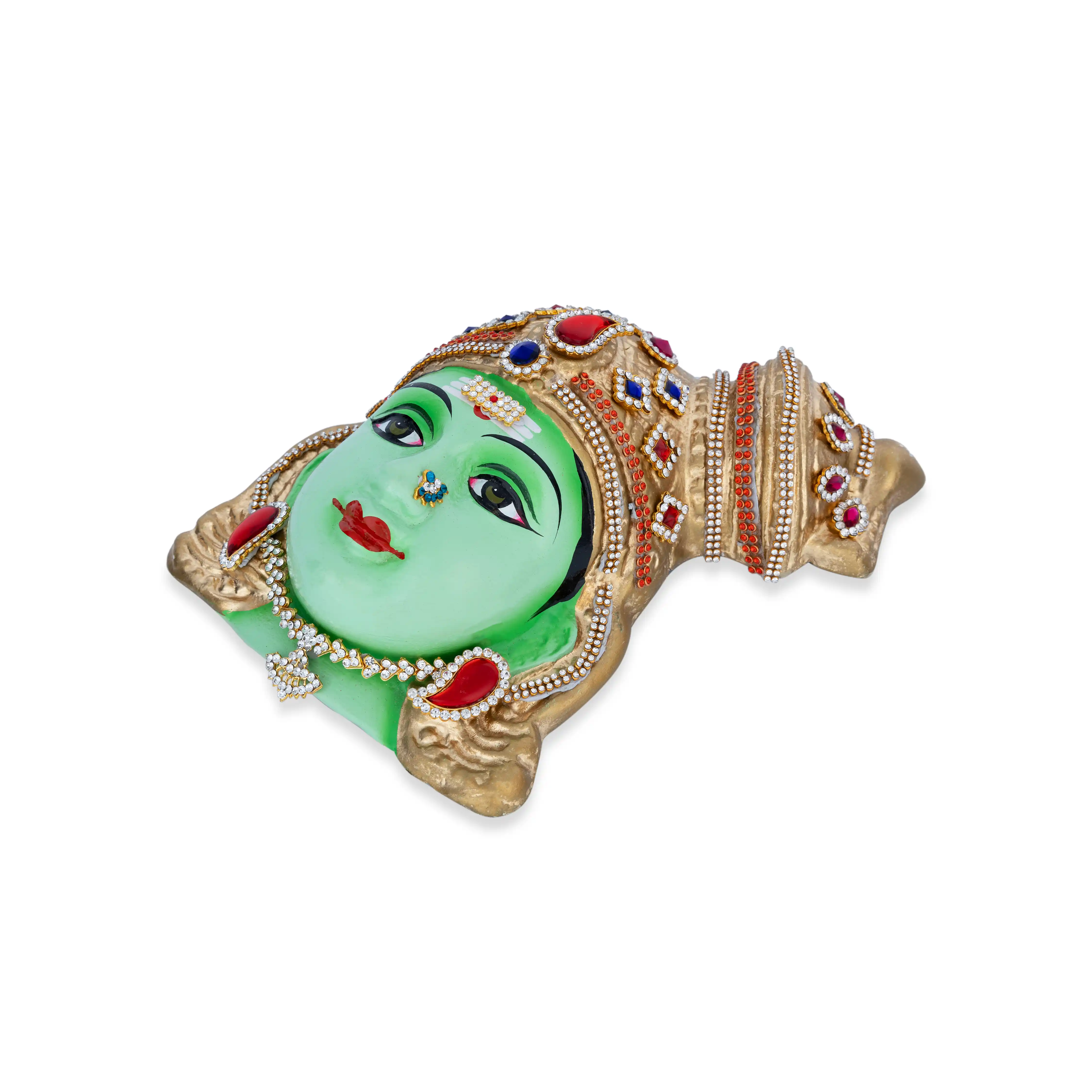 Stone Decorative Meenakshi Amman Face - 8 X 6 Inches | Ammavari Face/ Paper Mache Devi Face For Deity Decor - Image 3