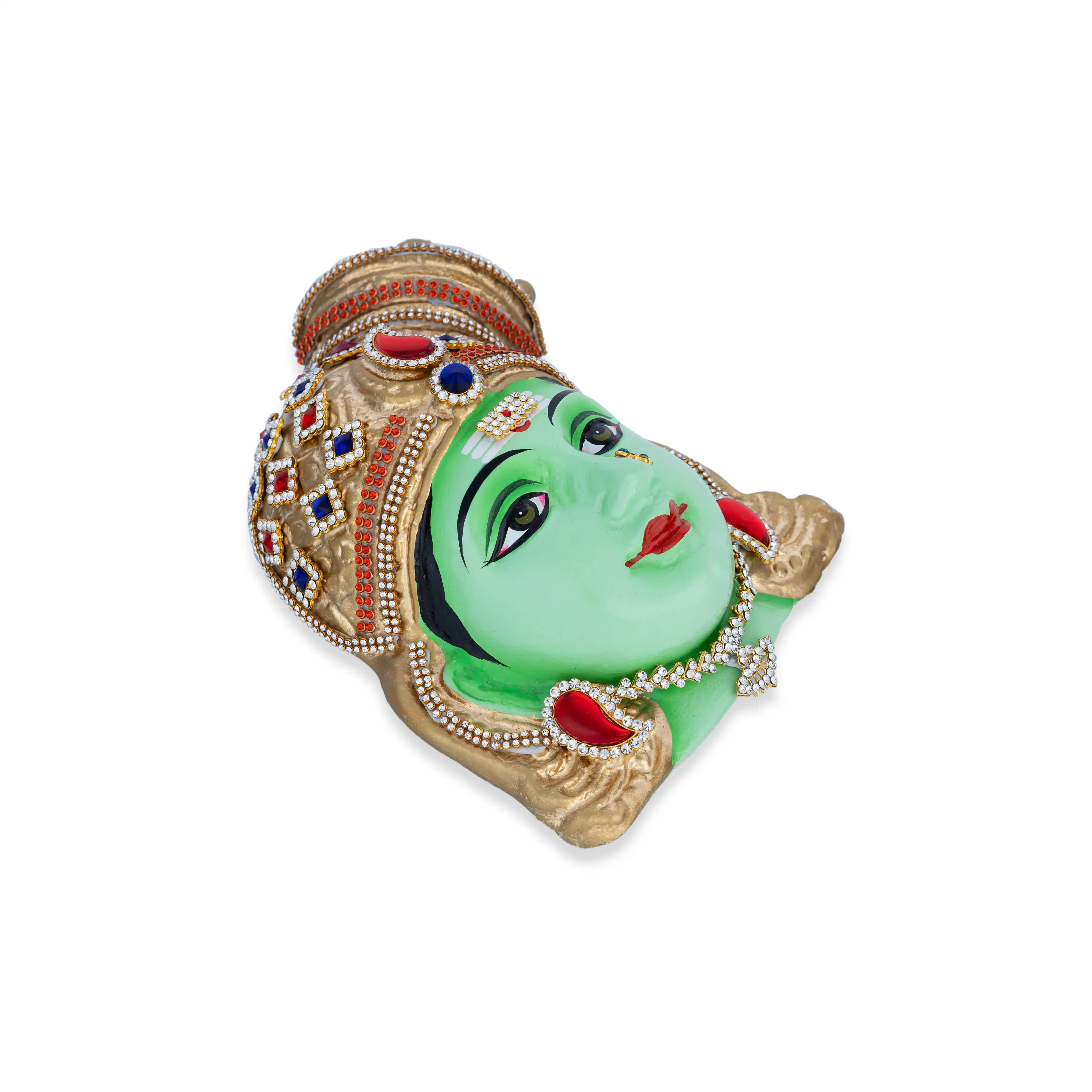 Stone Decorative Meenakshi Amman Face - 8 X 6 Inches | Ammavari Face/ Paper Mache Devi Face For Deity Decor - Image 4