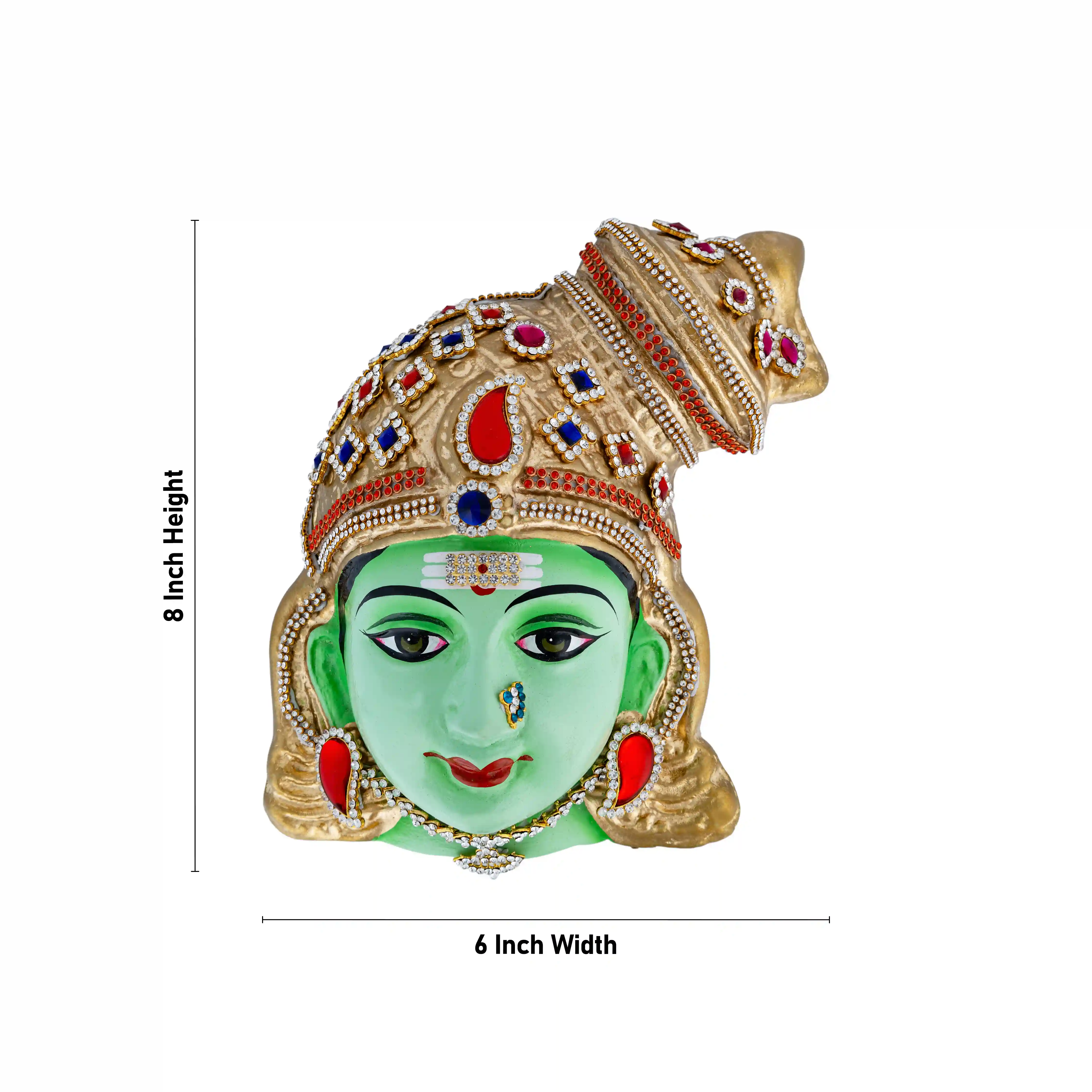 Stone Decorative Meenakshi Amman Face - 8 X 6 Inches | Ammavari Face/ Paper Mache Devi Face For Deity Decor - Image 5