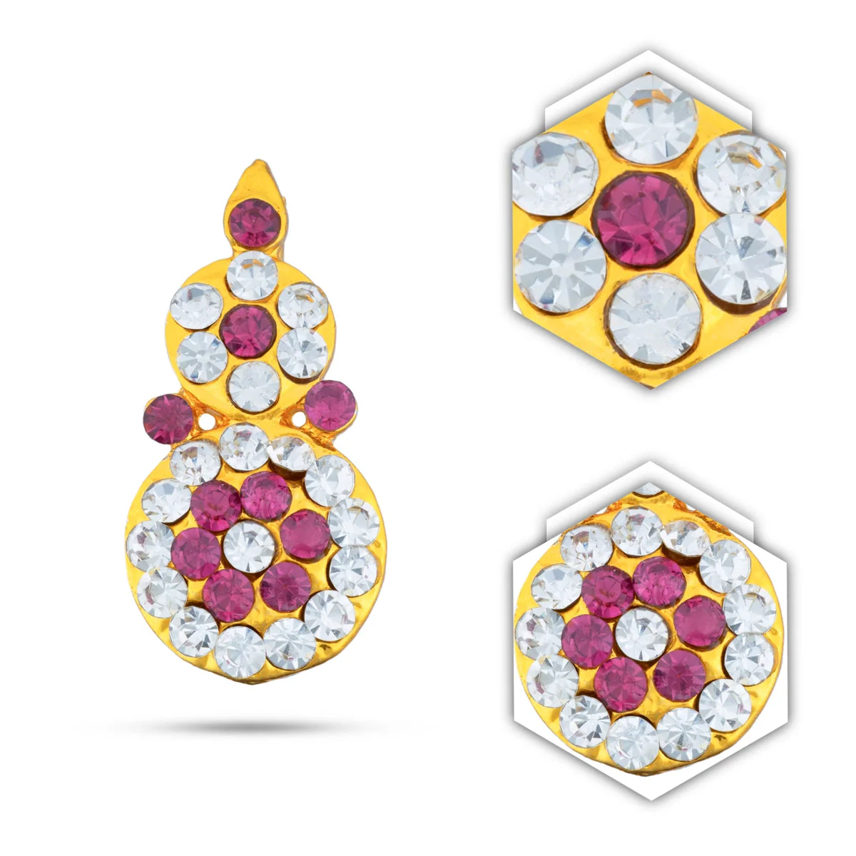 Stone Earring Pair - 1.25 X 0.5 Inches | Stone Karna Pathakam/ Studs Earring For Deity Decor - Image 2