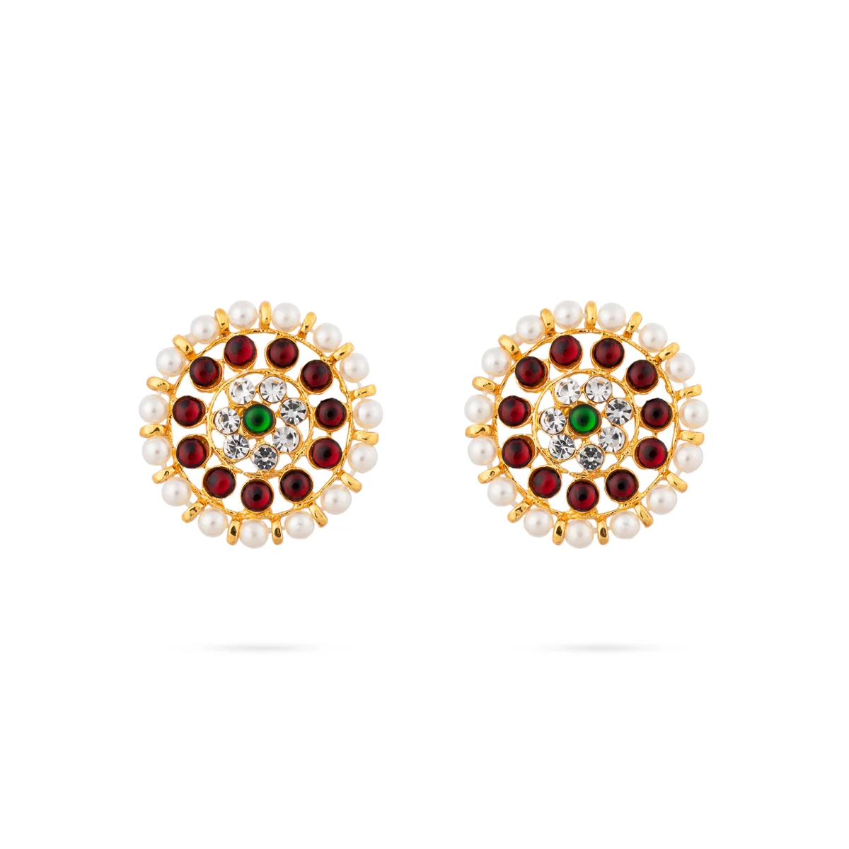 Stone Earring Pair - 1.25 x 1.25 Inches | Multicolour Stone Jewellery/Artificial Jewelry/ Kemp Studs for Women