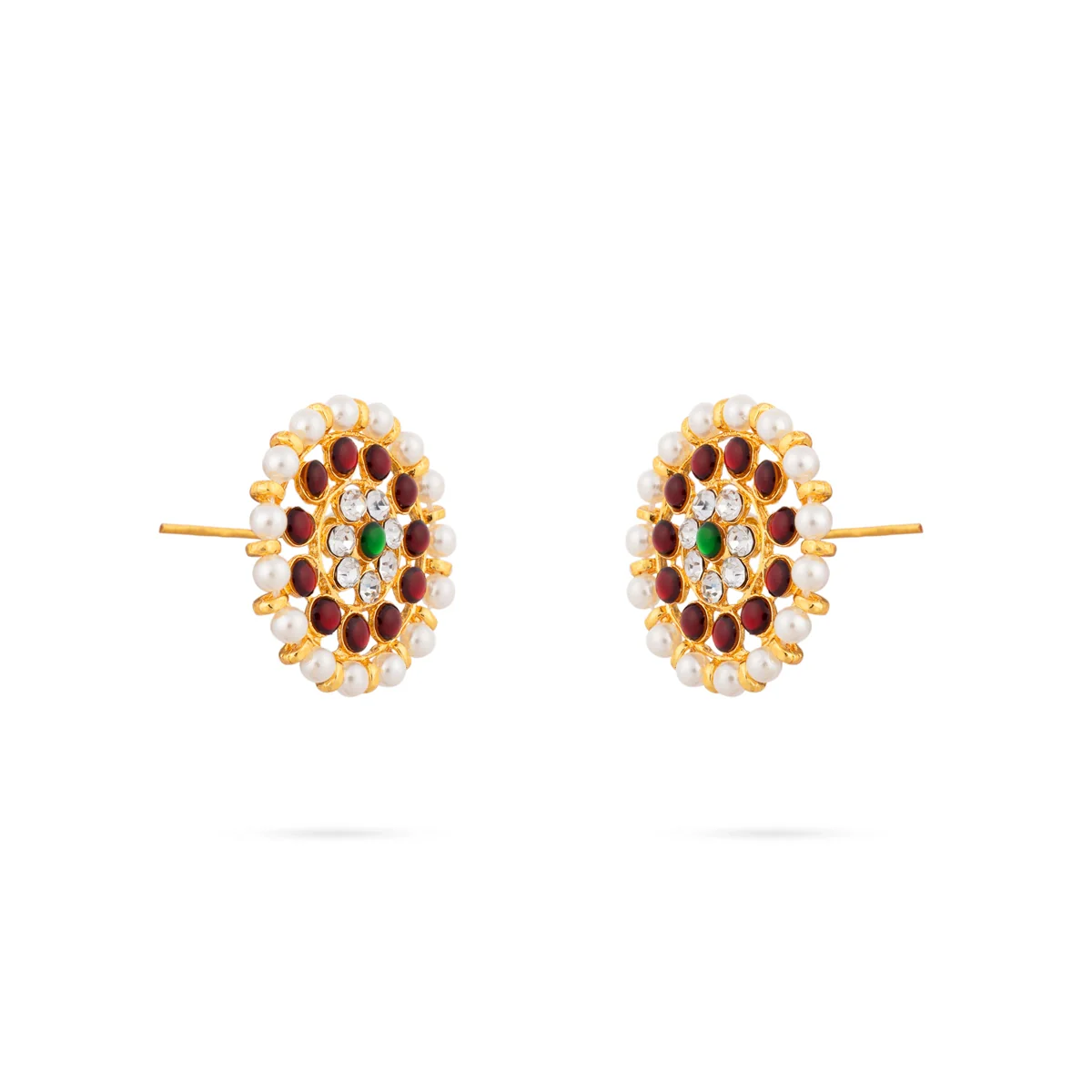 Stone Earring Pair - 1.25 x 1.25 Inches | Multicolour Stone Jewellery/Artificial Jewelry/ Kemp Studs for Women - Image 3