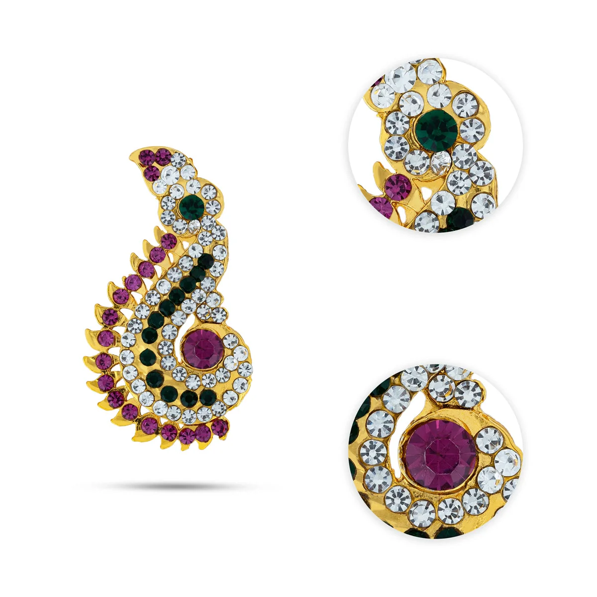 Stone Earring Pair - 2.5 x 1.25 Inches | Multicolour Stone Studs/ Karna Pathakam/ Stone Jewelry for Deity - Image 2