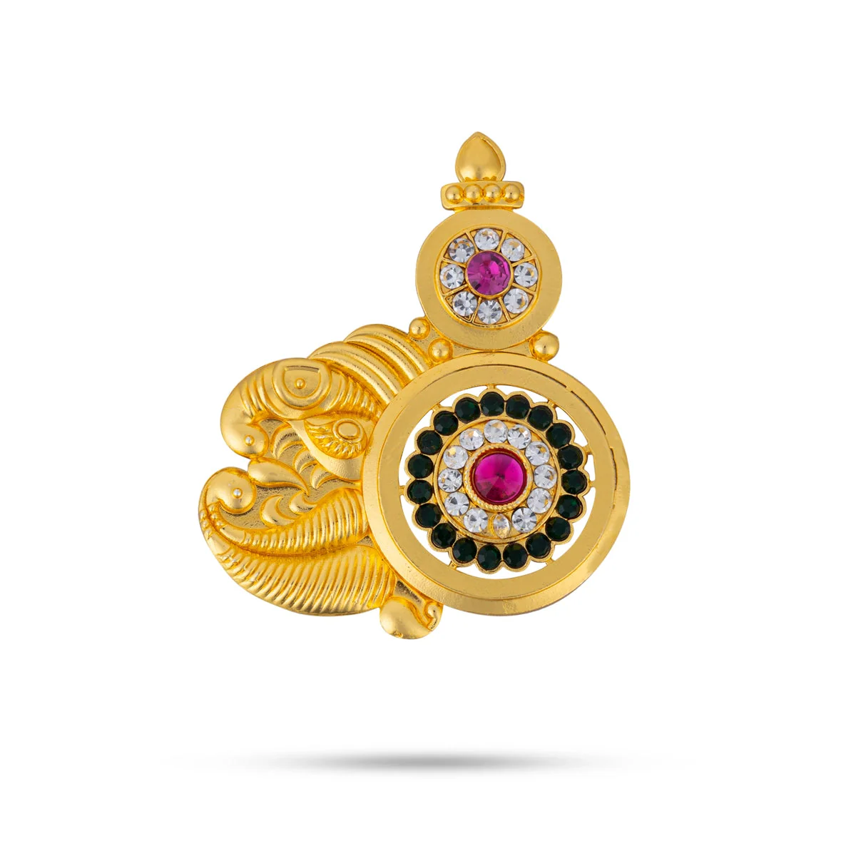 Stone Earring Pair- 2.5 X 2 Inches | Gold Polish Studs/ Multicolour Stone Design Karna Pathakam For Deity Decor - Image 2