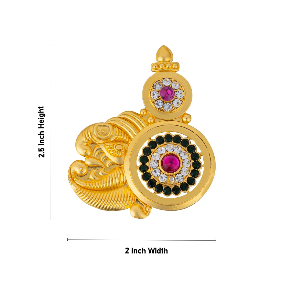 Stone Earring Pair- 2.5 X 2 Inches | Gold Polish Studs/ Multicolour Stone Design Karna Pathakam For Deity Decor - Image 3