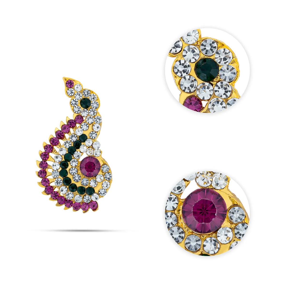 Stone Earring Pair - 2 x 1 Inches | Multicolour Stone Studs/ Karna Pathakam/ Stone Jewelry for Deity - Image 3
