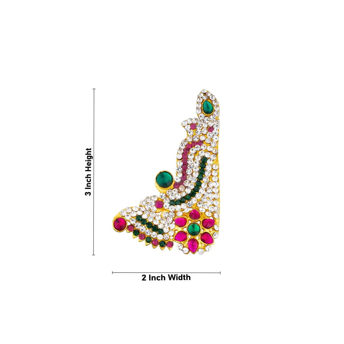 Stone Earring Pair - 3 X 2 Inches | Multicolour Stone Karna Pathakam/ Studs Earring For Deity Decor - Image 3