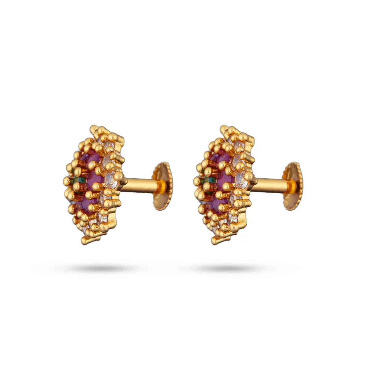 Stone Earring Pair | Ear Ring/ Gold Polish Studs/ Pearl Earrings For Ethnic Wear Styling - Image 2