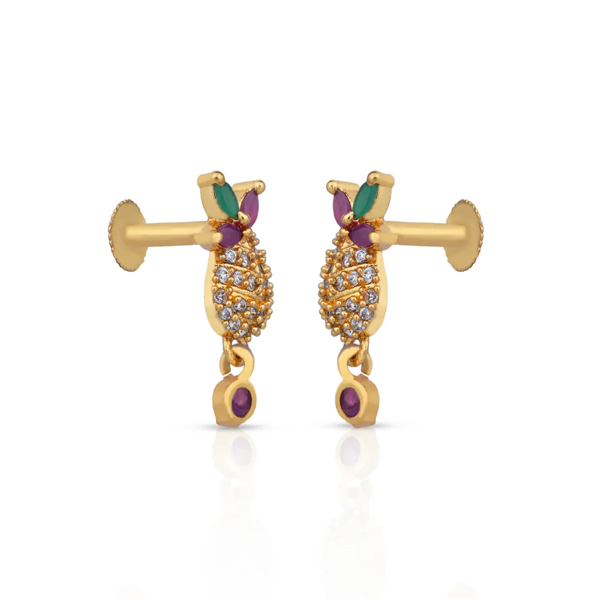 Stone Earring Pair | Pearl Earings/ Gold Polish Studs/ Ear Ring for Women - Image 2