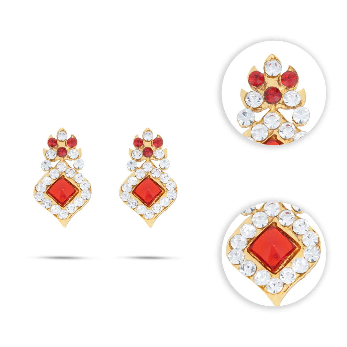 Stone Earring Set - 1 x 0.75 Inches | Stud Earring/ Stone Karnapathiram for Deity Decor - Image 2