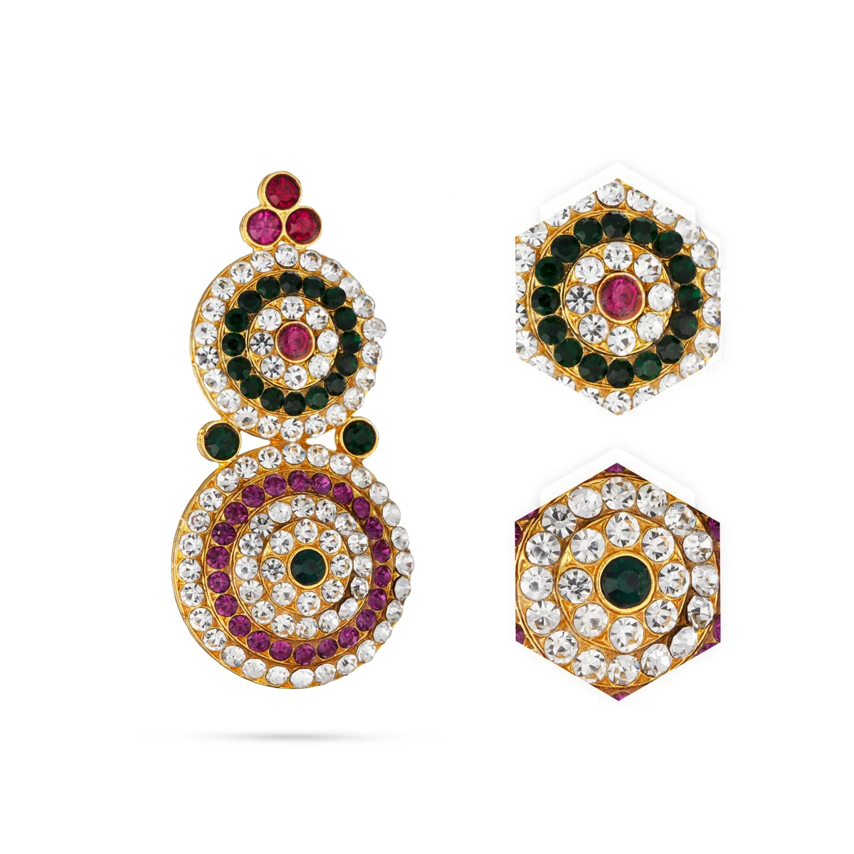 Stone Earring Set - 2 Inches | Stud Earring/ Karnapathakkam/ Multicolour Stone Jewellery for Deity - Image 2