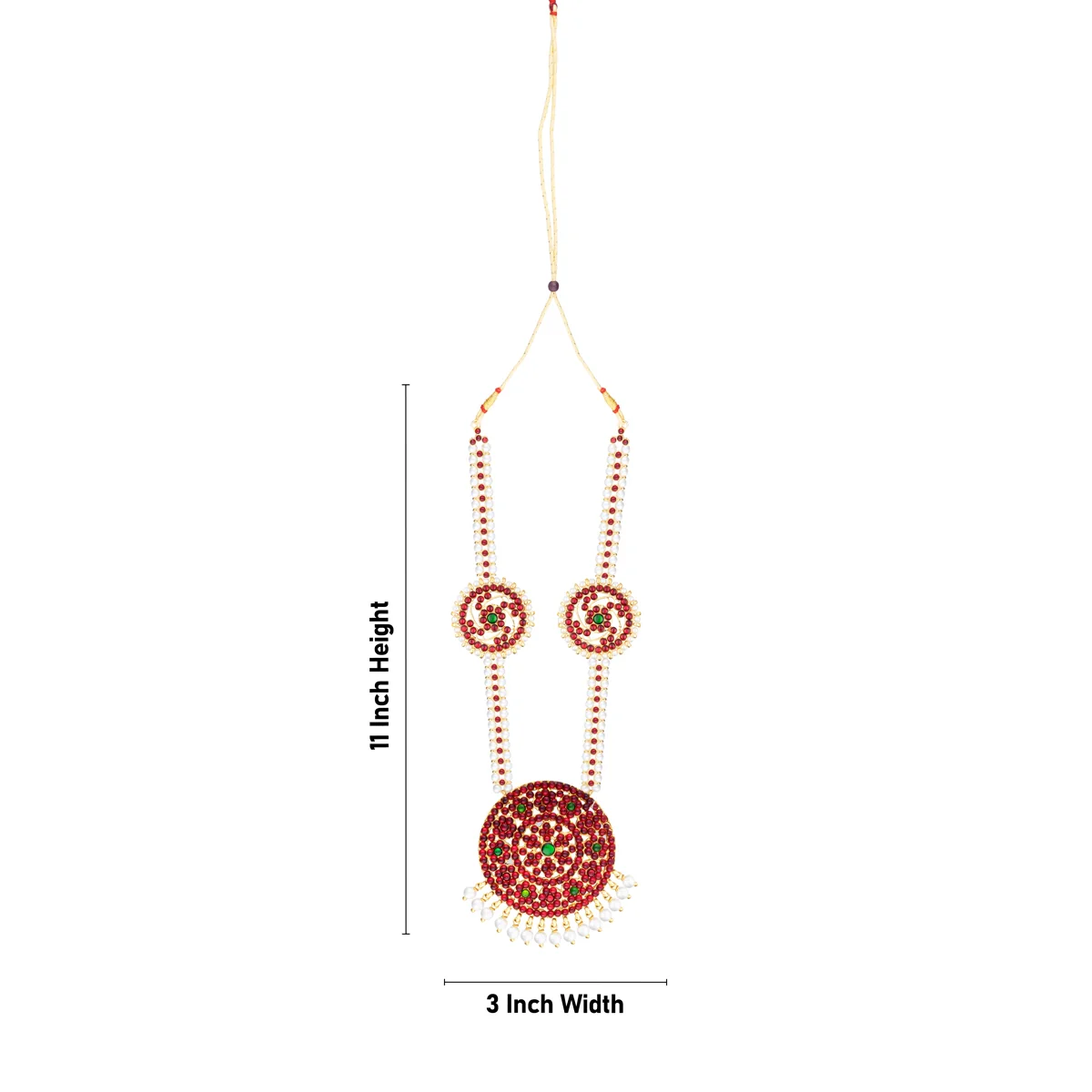 Stone Haram - 11 x 3 Inches | Kemp Bharatanatyam Jewellery/ White Beads Design Artificial Jewelry for Women - Image 3