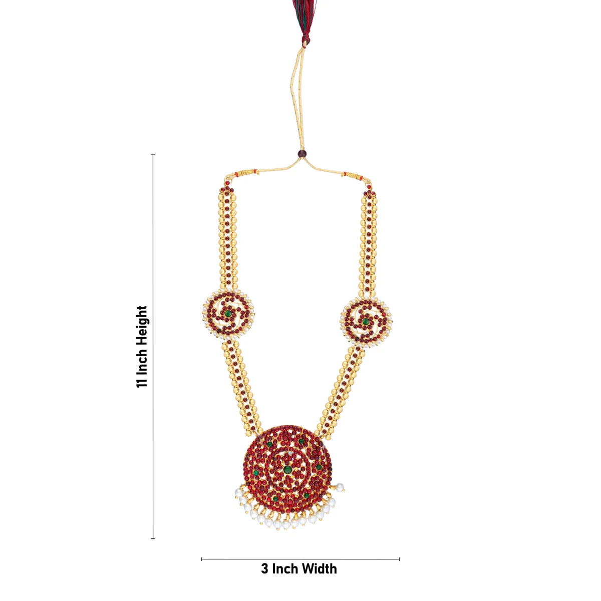Stone Haram - 11 x 3 Inches | Kemp Bharatanatyam Jewellery/ Gold Colour Beads Artificial Jewelry for Women - Image 2