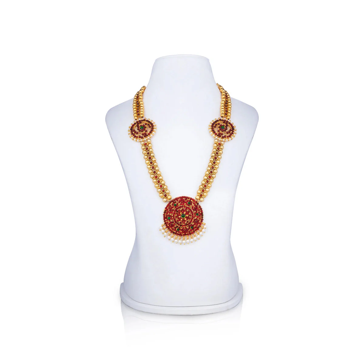 Stone Haram - 11 x 3 Inches | Kemp Bharatanatyam Jewellery/ Gold Colour Beads Artificial Jewelry for Women - Image 3