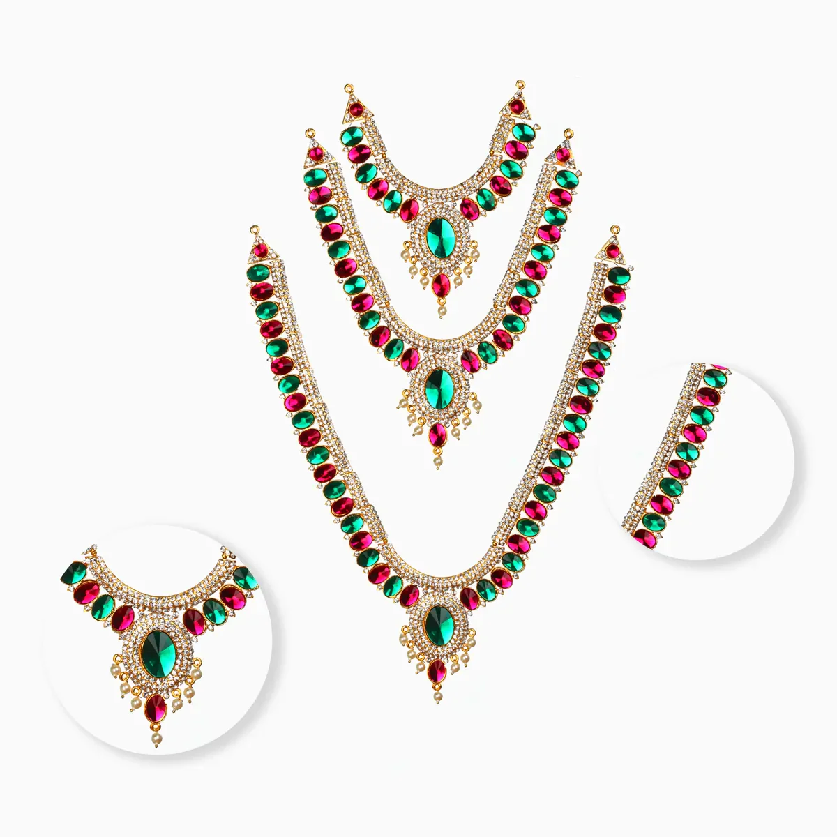 Stone Haram - 13 Inches | 3 Step Necklace/ Multicolour Stone Jewelry/ Artificial Jewellery For Deity Decor - Image 3
