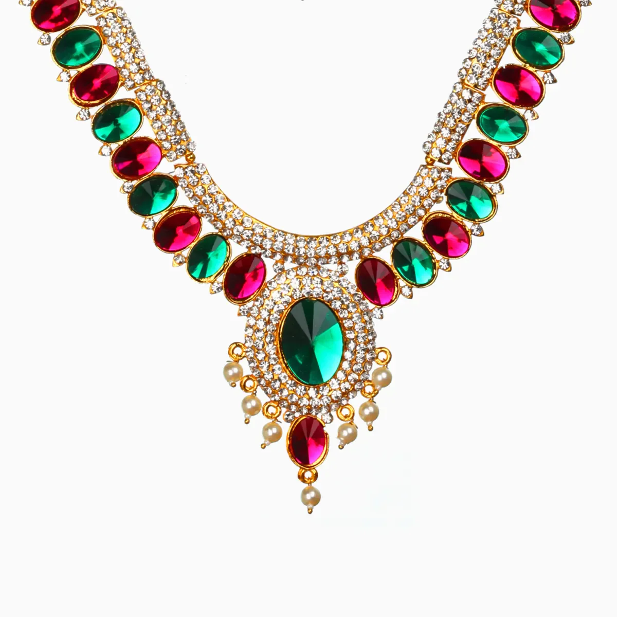 Stone Haram - 13 Inches | 3 Step Necklace/ Multicolour Stone Jewelry/ Artificial Jewellery For Deity Decor - Image 4