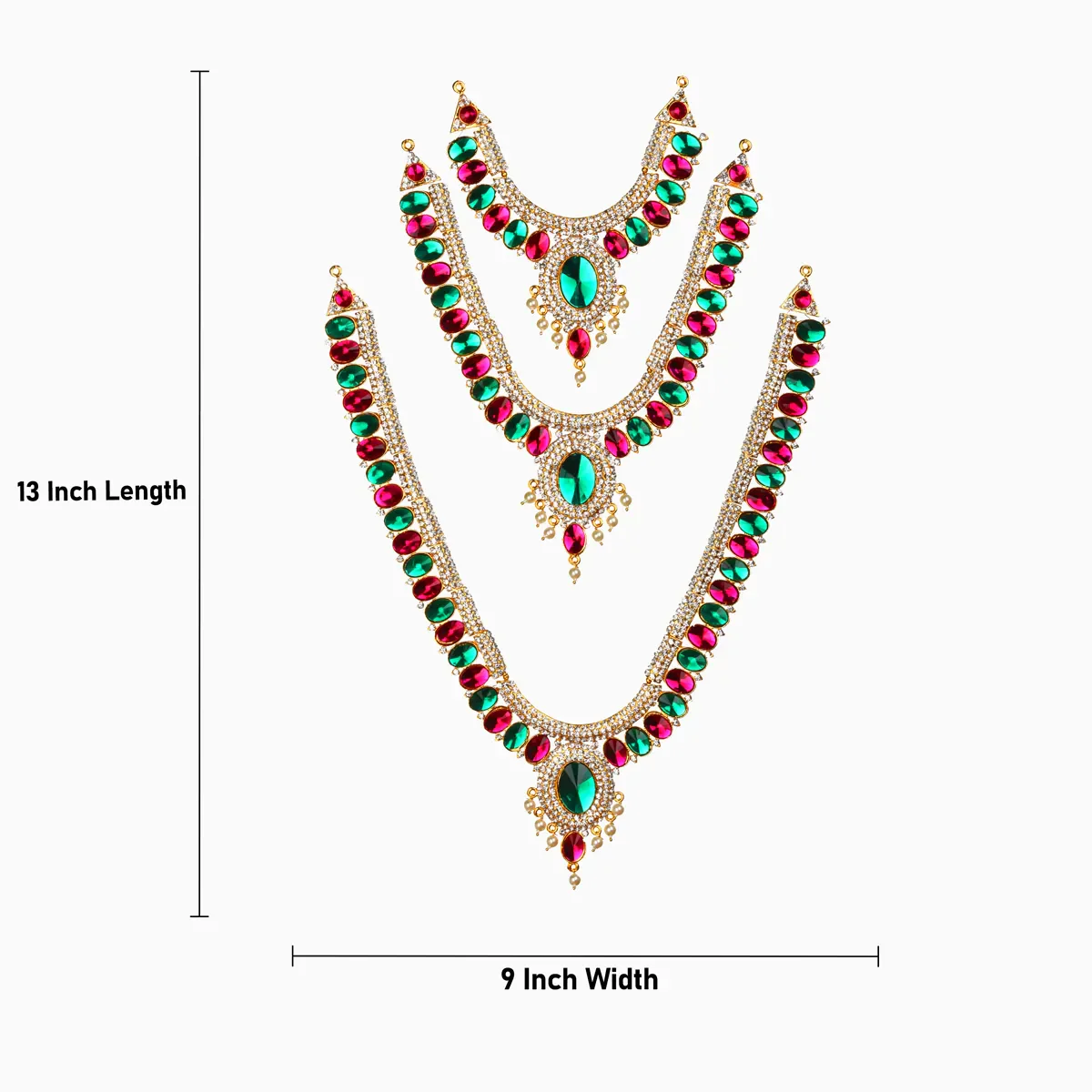 Stone Haram - 13 Inches | 3 Step Necklace/ Multicolour Stone Jewelry/ Artificial Jewellery For Deity Decor - Image 5