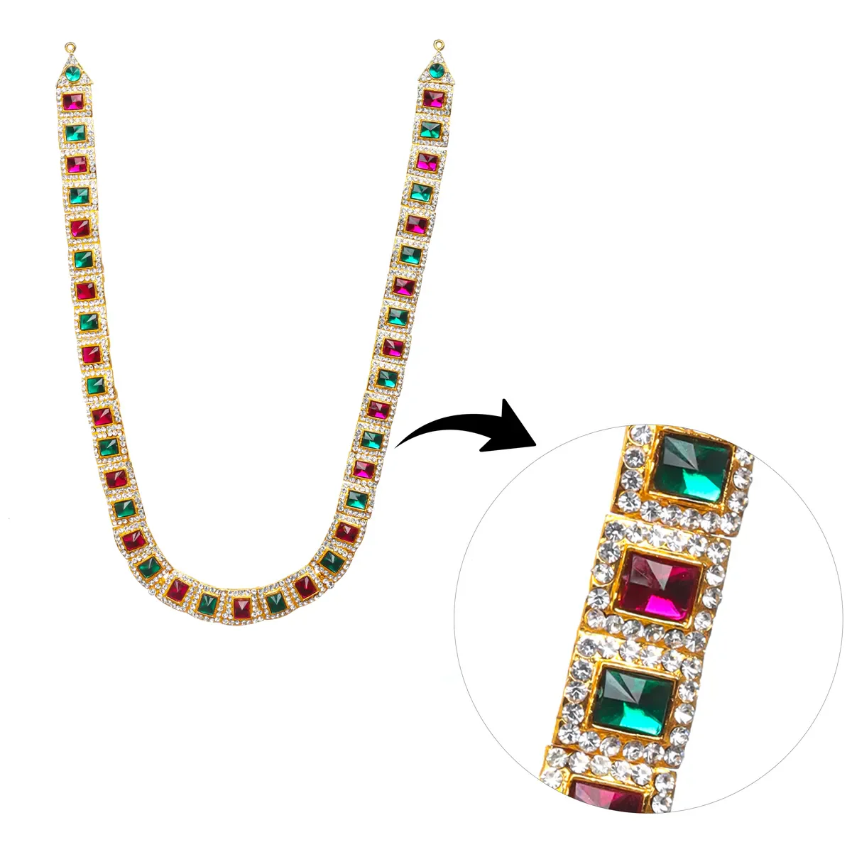 Stone Haram - 13 X 6 Inches | Stone Jewelry/ Multicolour Stone Necklace/ Artificial Jewellery For Deity Decor - Image 3