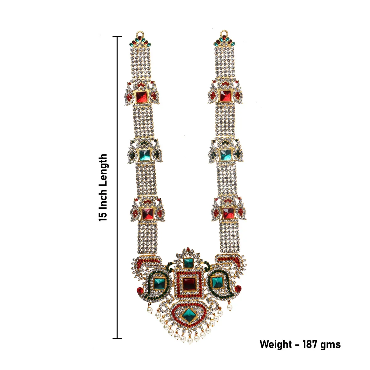 Stone Haram - 15 Inches | Multi Colour Stone Jewellery/ Long Necklace for Deity - Image 2