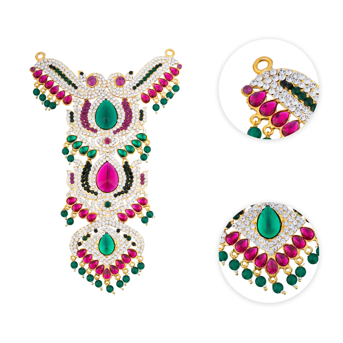 Stone Haram - 16 X 3.5 Inches | Artificial Jewellery/ Multicolour Stone Jewelry For Deity Decoration - Image 2