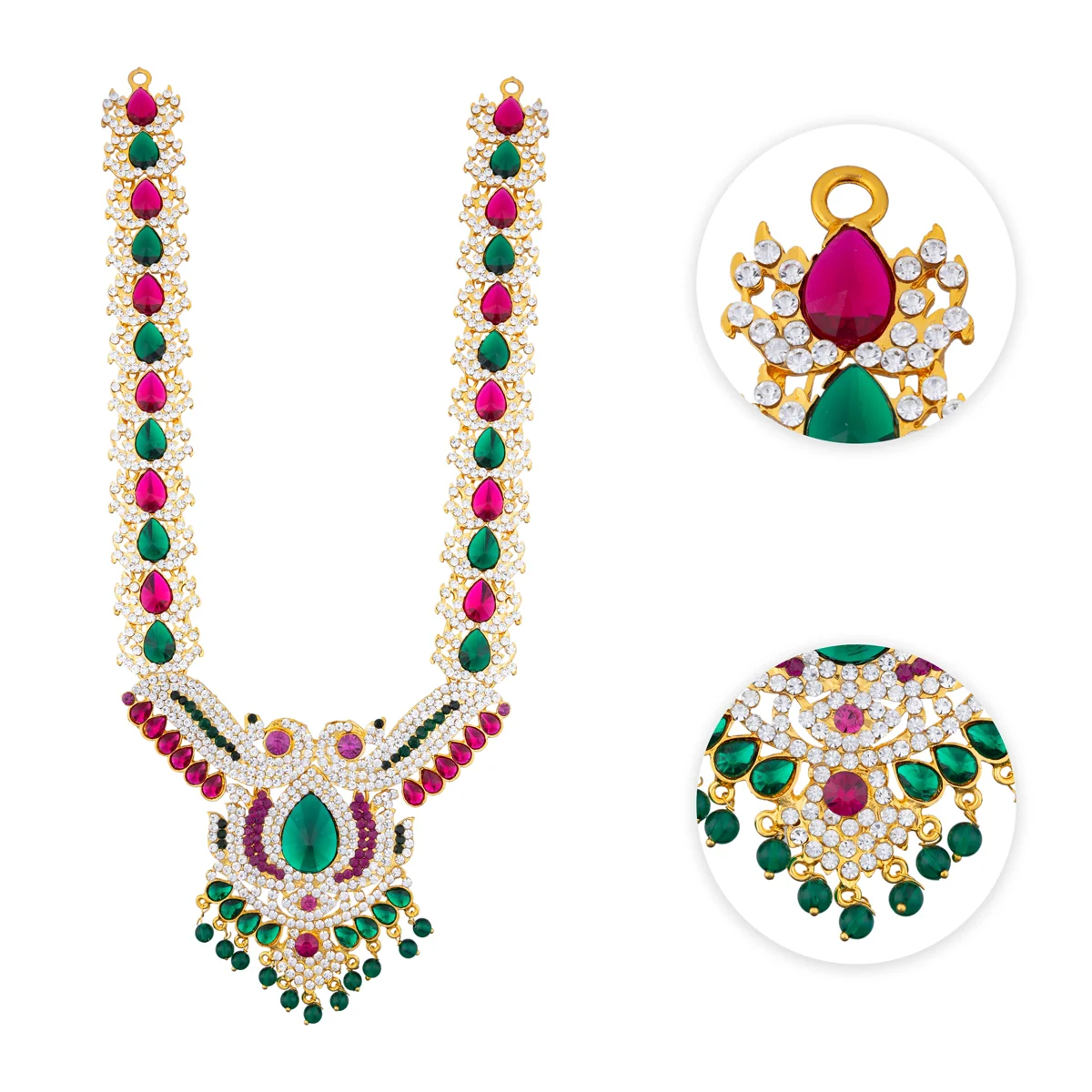 Stone Haram - 16 X 3.5 Inches | Artificial Jewellery/ Multicolour Stone Jewelry For Deity Decoration - Image 4